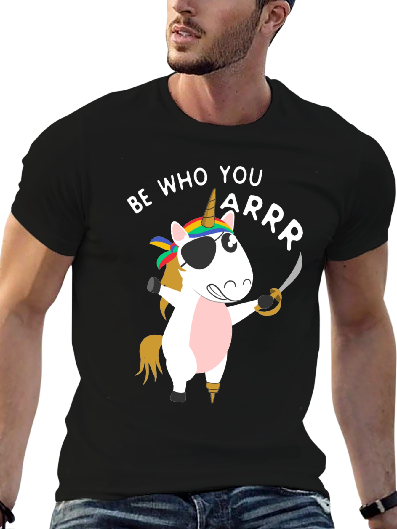 Black Be Who You Arrr Unicorn Pirate Men's T-Shirt view 6