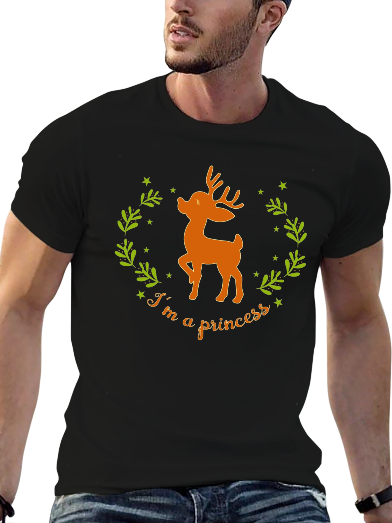 Black Deer Princess Graphic Tee - Black Cotton T-Shirt view 6