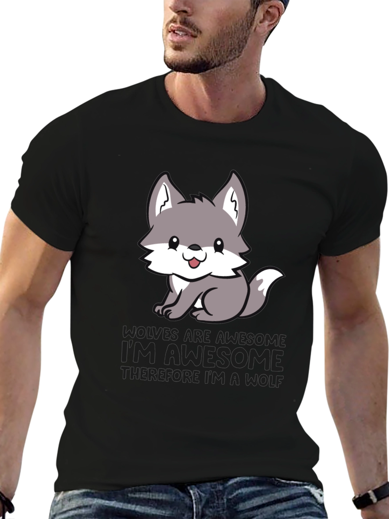 Black Awesome Wolf T-Shirt - Cute Animal Graphic Tee view 6