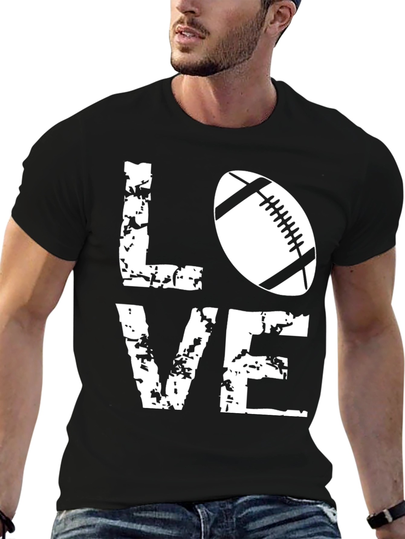 Black Love Football Graphic T-Shirt - Black view 6