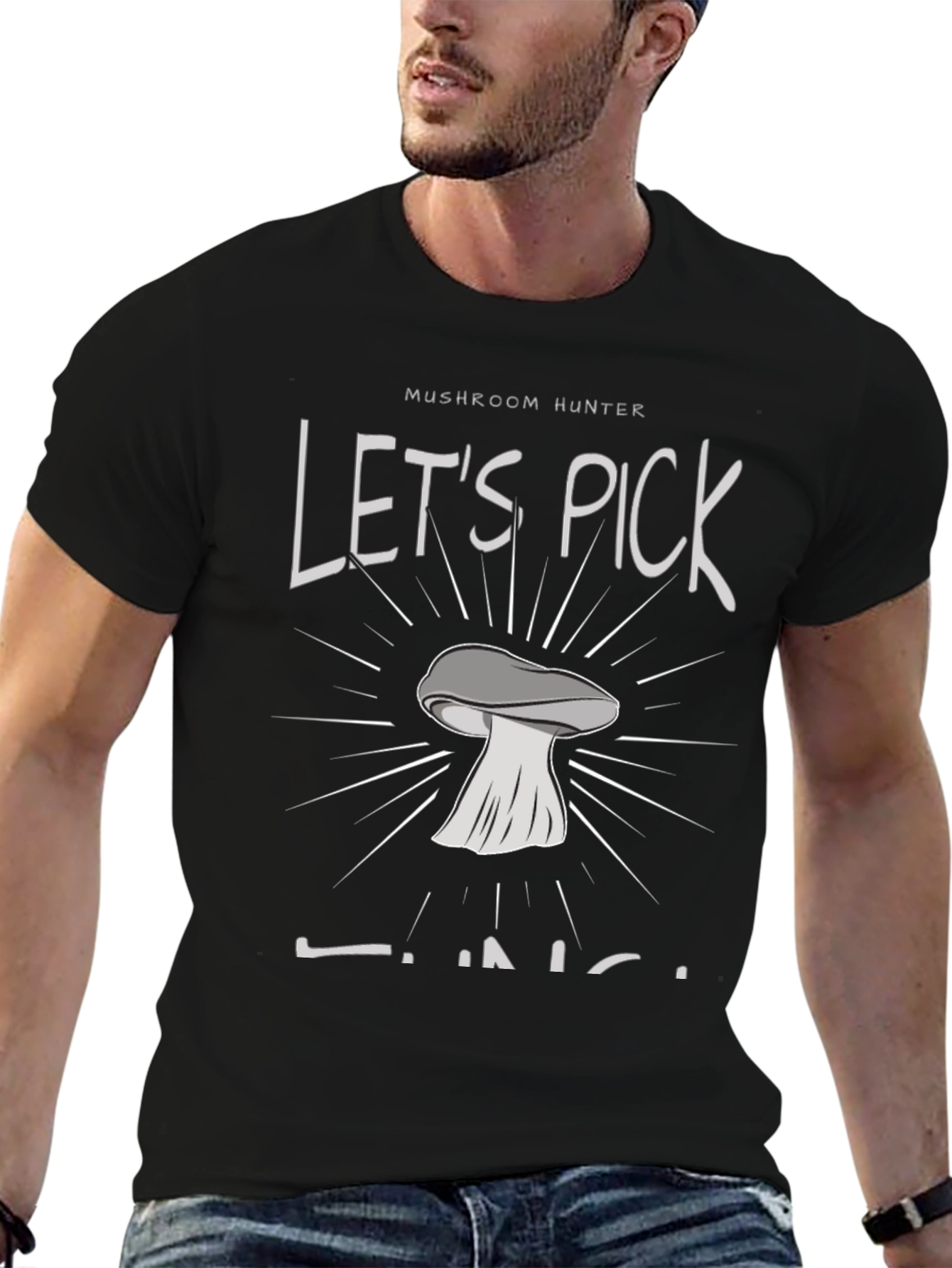 Black Mushroom Hunter Graphic Tee - Let's Pick Fungi! view 6