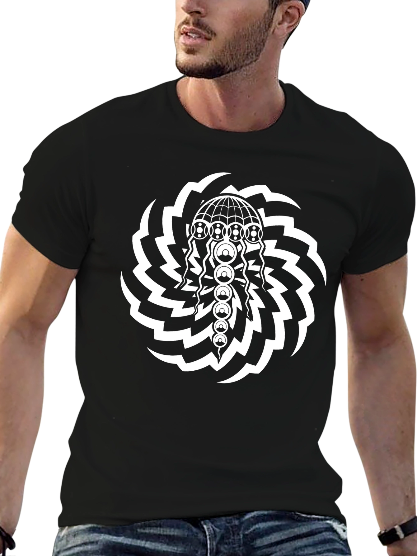 Black Geometric Optical Illusion Graphic Tee - Black view 6