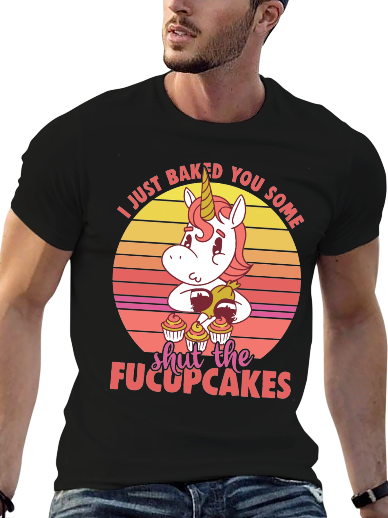 Black Unicorn Cupcake Graphic T-Shirt view 6