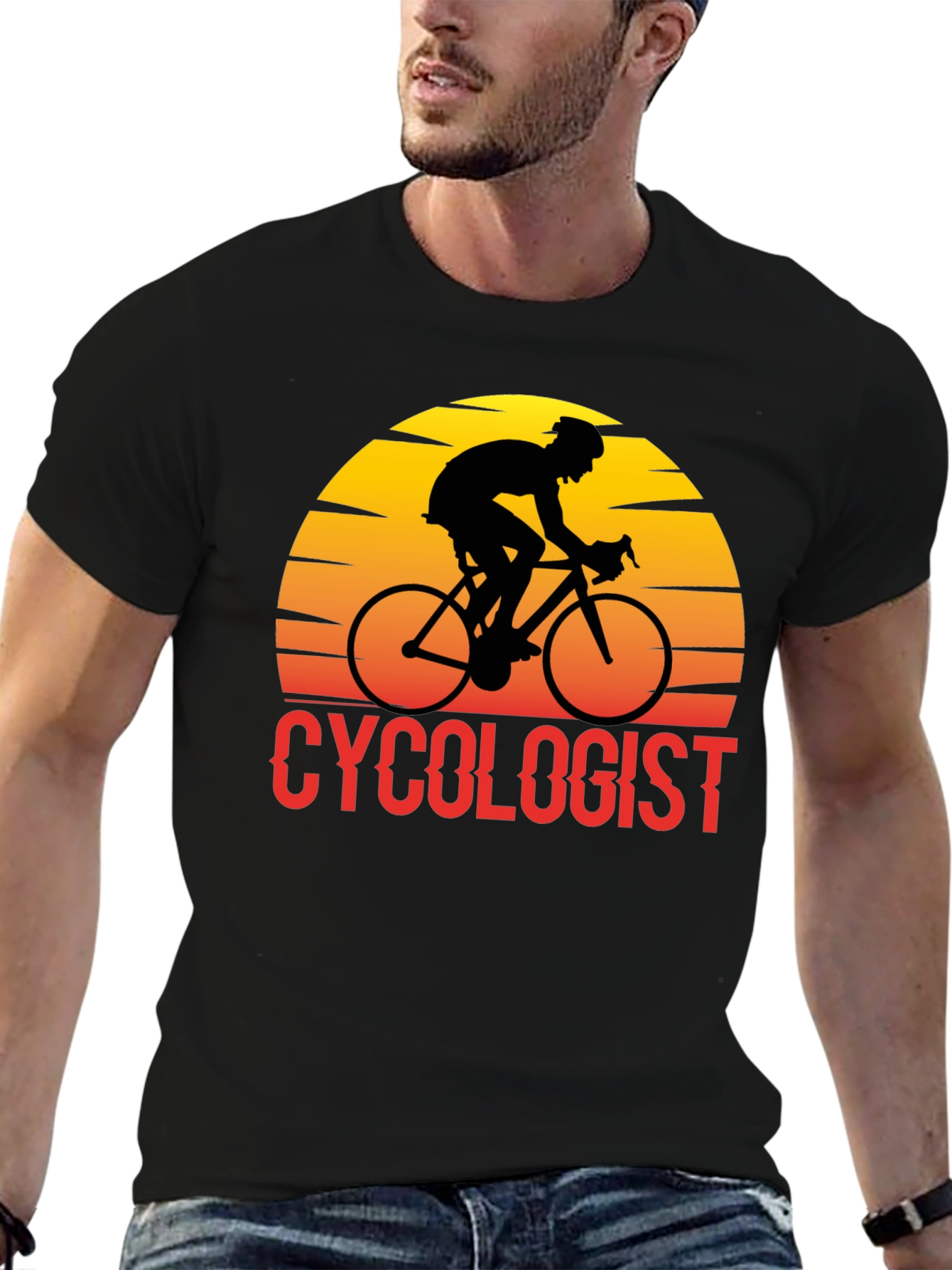 Black Cyclologist T-Shirt - Retro Cyclist Design view 6