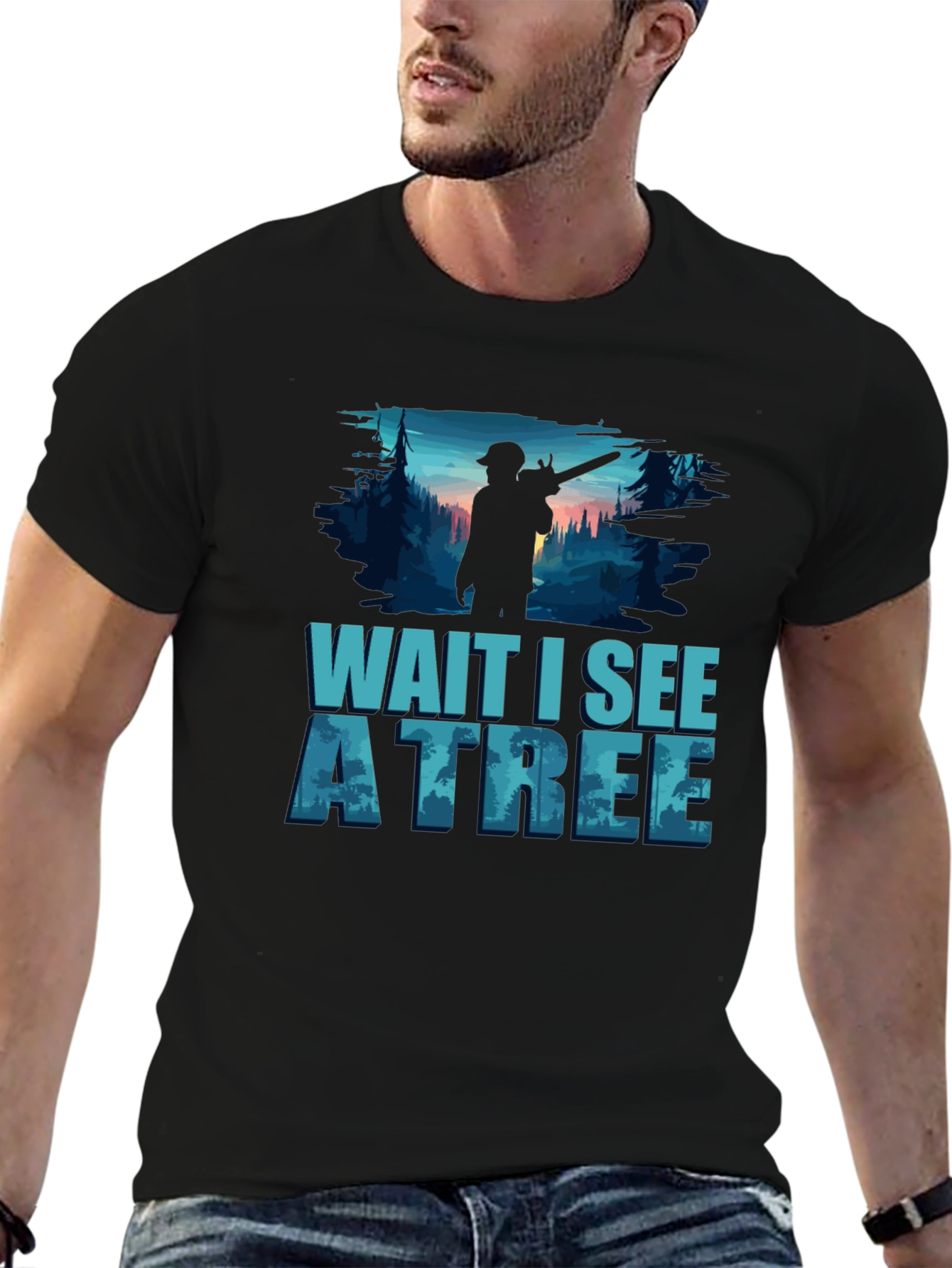 Black Wait I See A Tree Lumberjack T-Shirt view 6