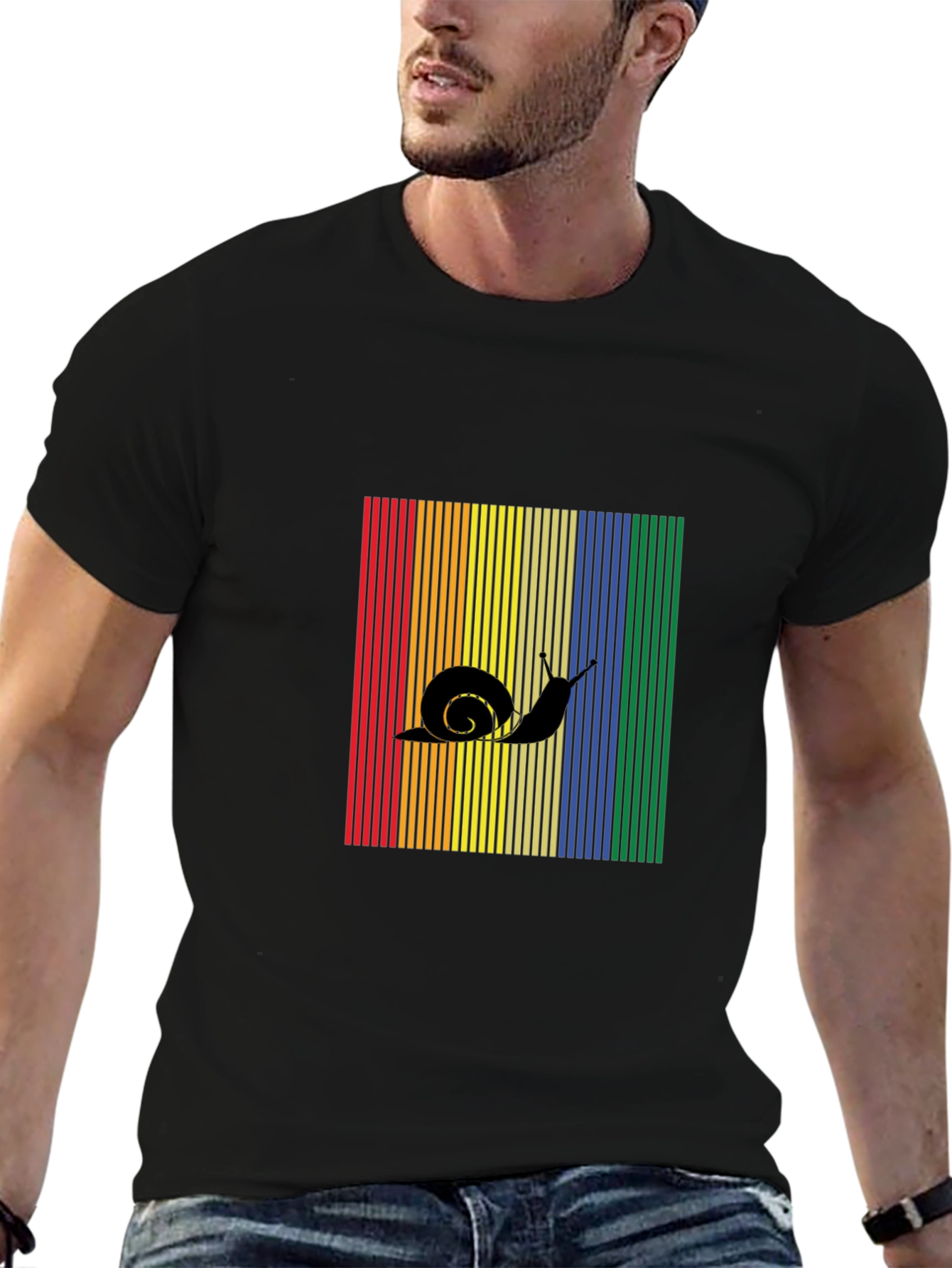 Black Snail Silhouette Rainbow Striped T-Shirt view 6