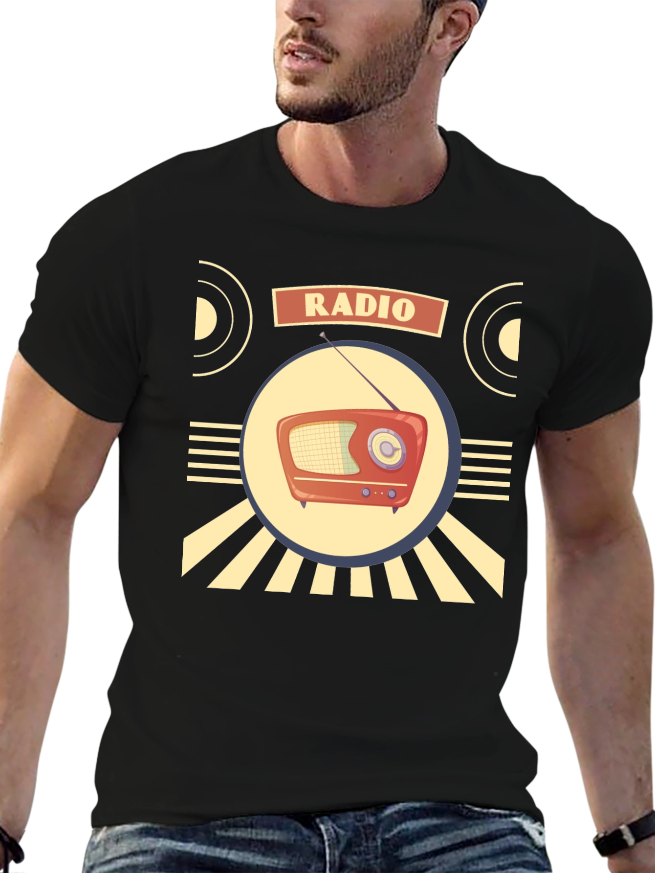 Black Retro Radio T-Shirt - Vintage Style Graphic Tee view 6