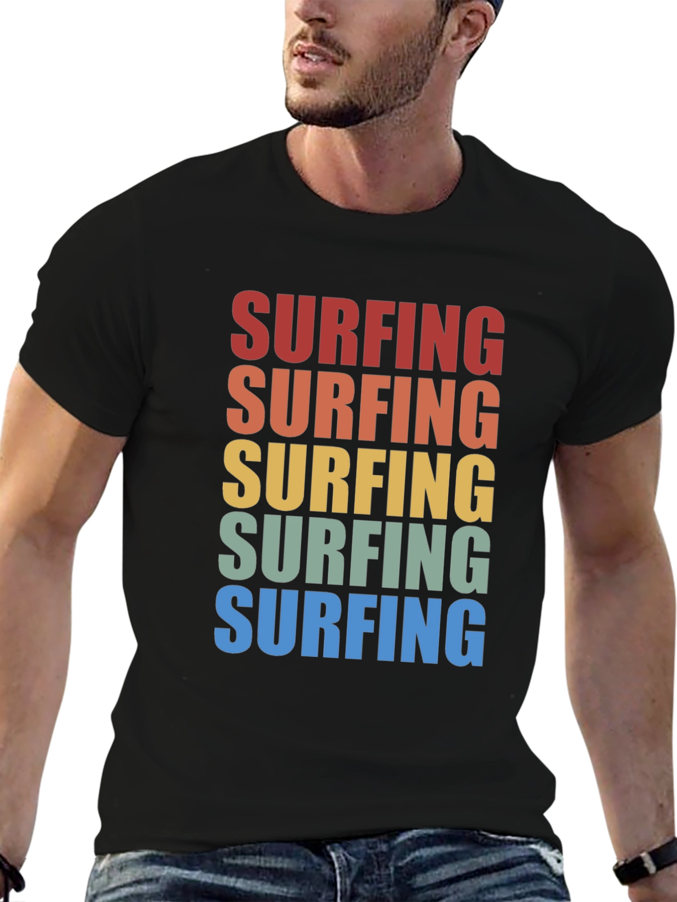 Black Retro Surfing T-Shirt - Vintage Style Surf Tee view 6