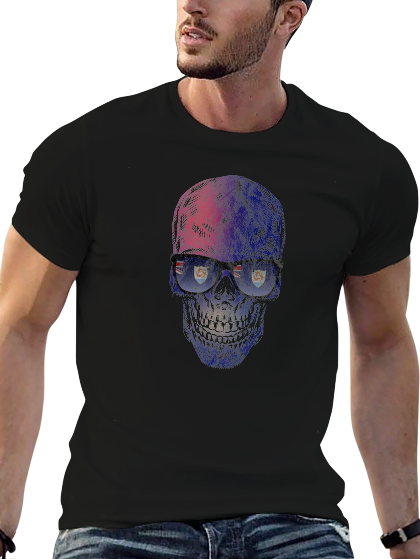 Black Skull with Glasses Graphic T-Shirt view 6
