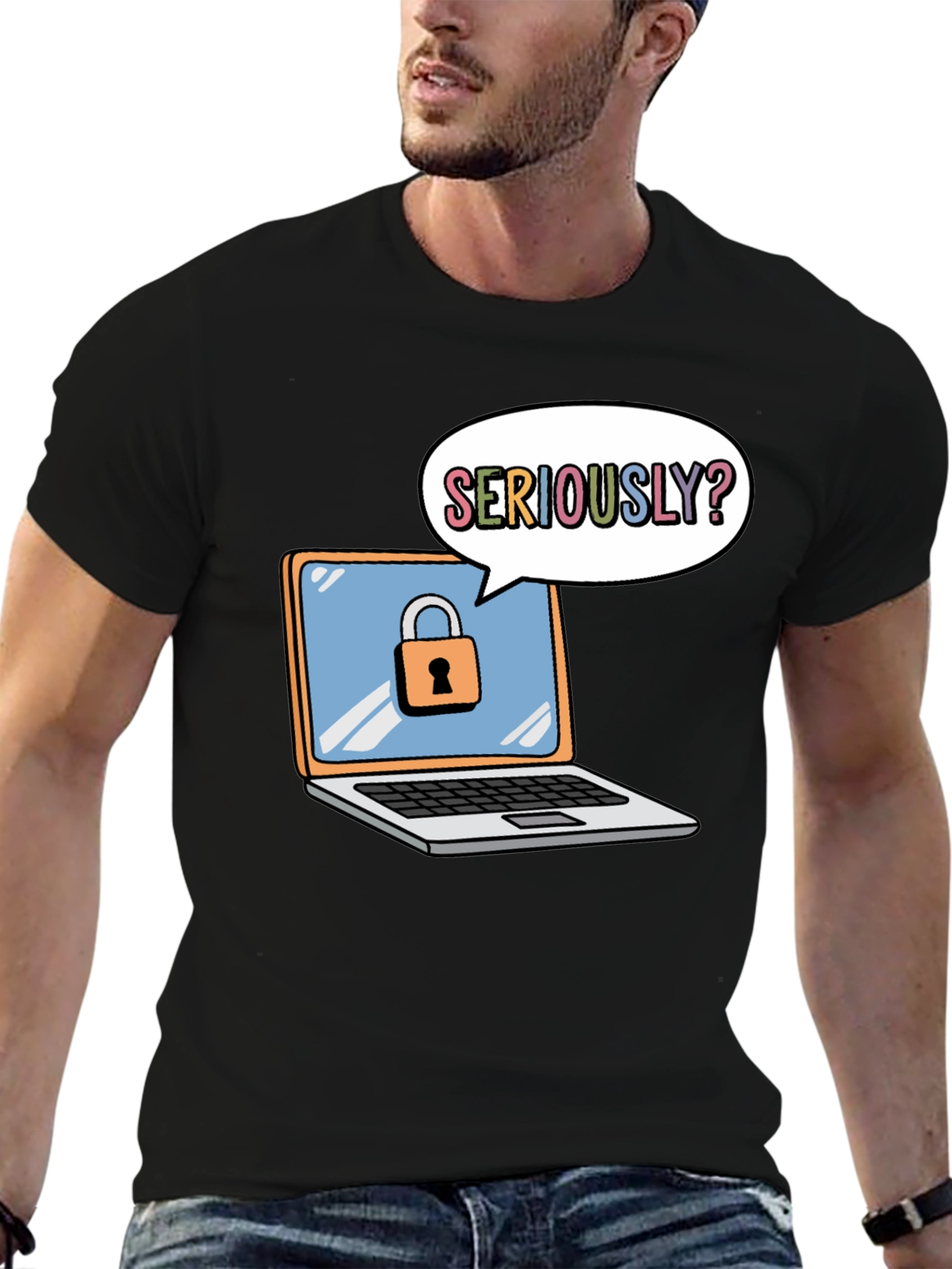 Black Funny Security Laptop T-Shirt view 6