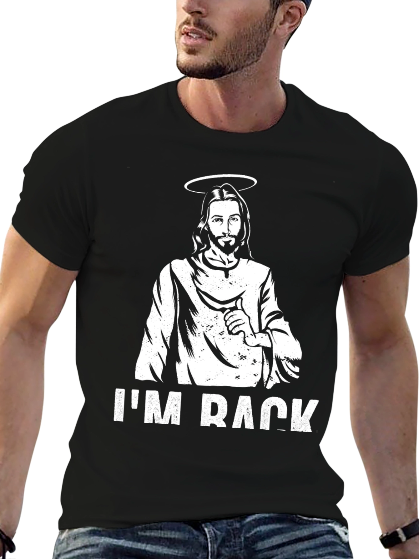 Black Jesus I'm Back Black T-Shirt view 6