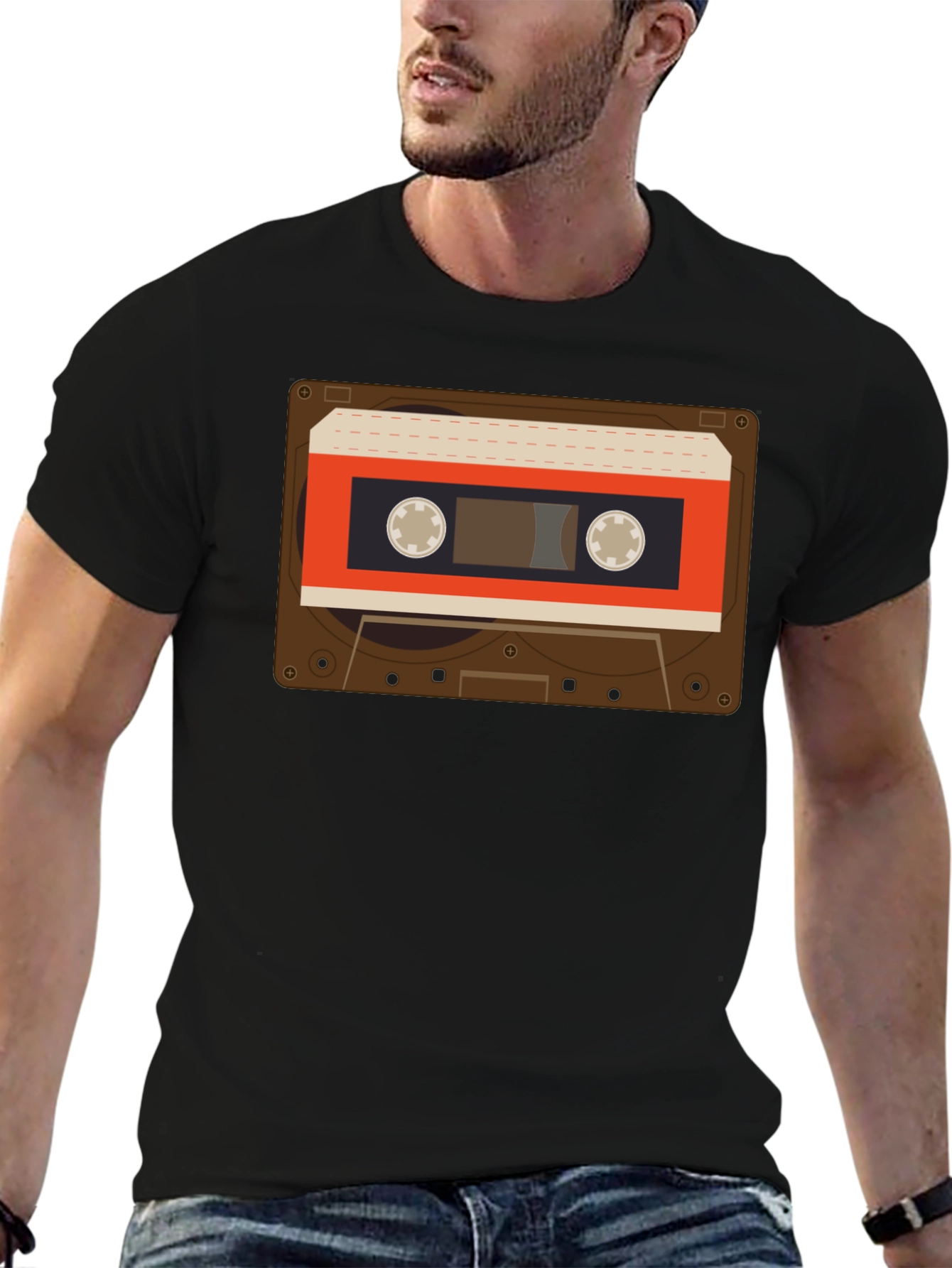 Black Retro Cassette Tape Graphic T-Shirt - Vintage Style view 6
