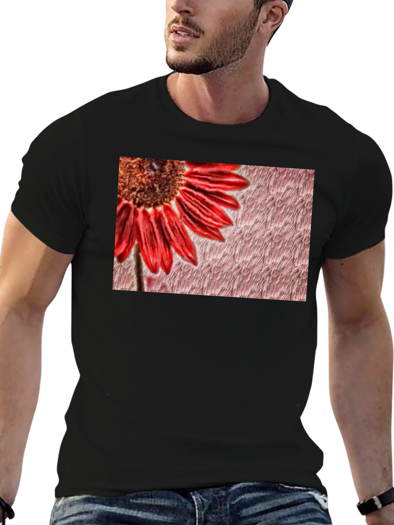 Black Red Flower Graphic Print Black Tee view 6