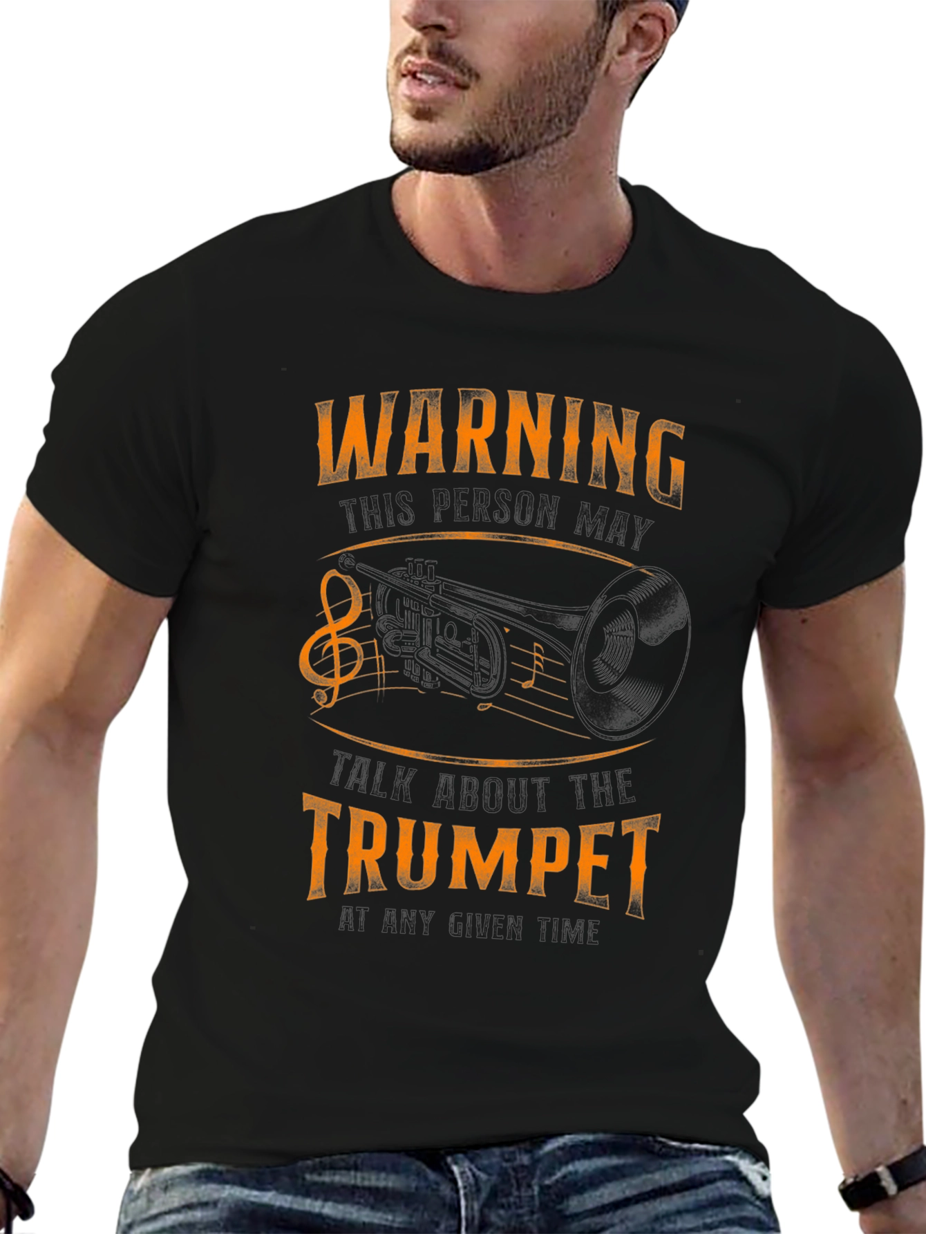 Black Warning May Spontaneously Talk About Trumpet - Black T-Shirt view 6