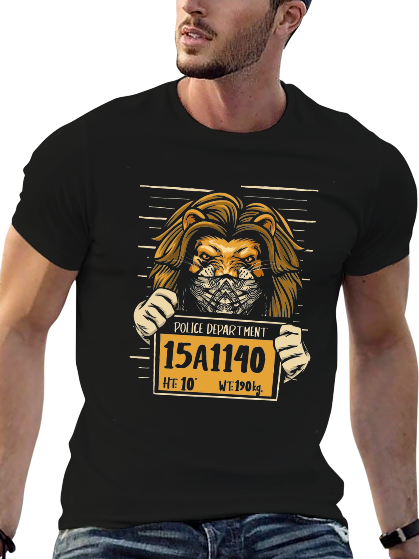 Black Lion Mugshot Graphic T-Shirt - Black view 6
