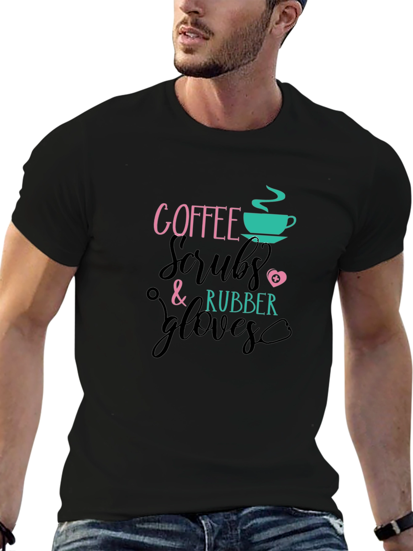 Black Coffee Scrubs Rubber Gloves T-Shirt view 6