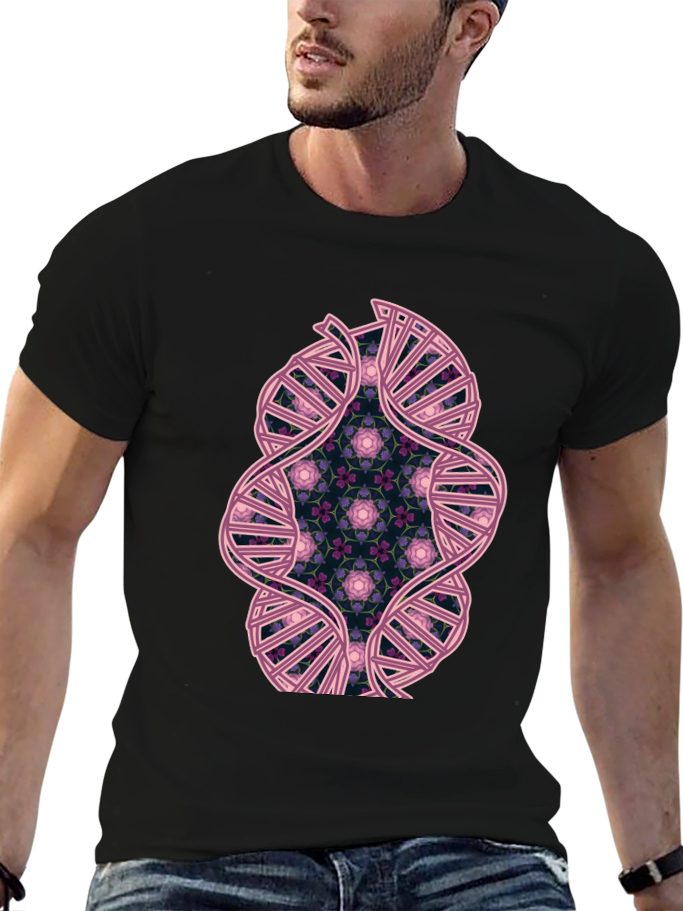 Black DNA Floral Graphic Tee - Stylish Science Shirt view 6