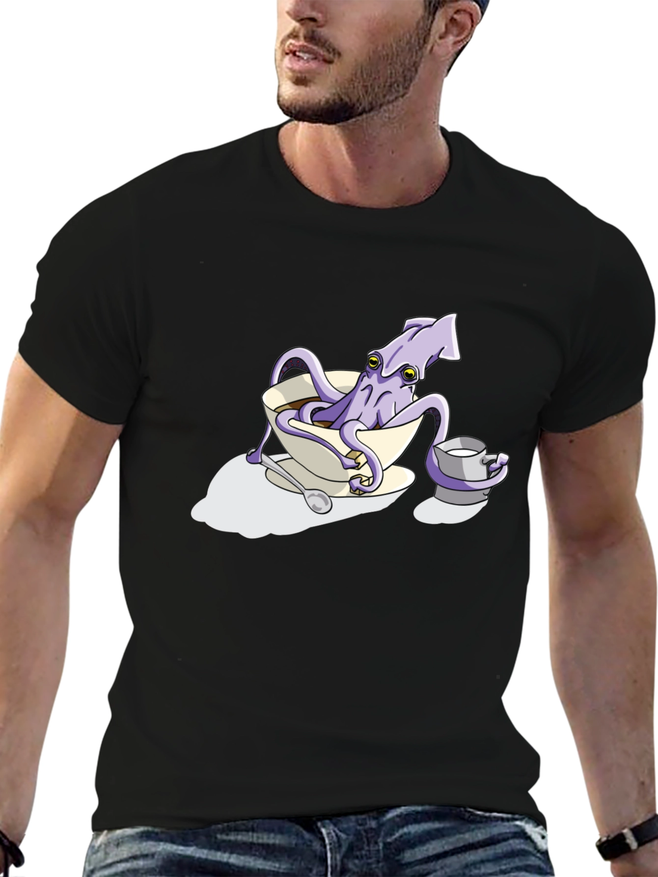 Black Squid in a Teacup Graphic Tee view 6