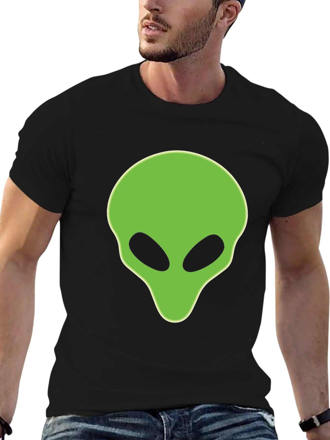 Alien Head Graphic Tee - Black Cotton T-Shirt - 6