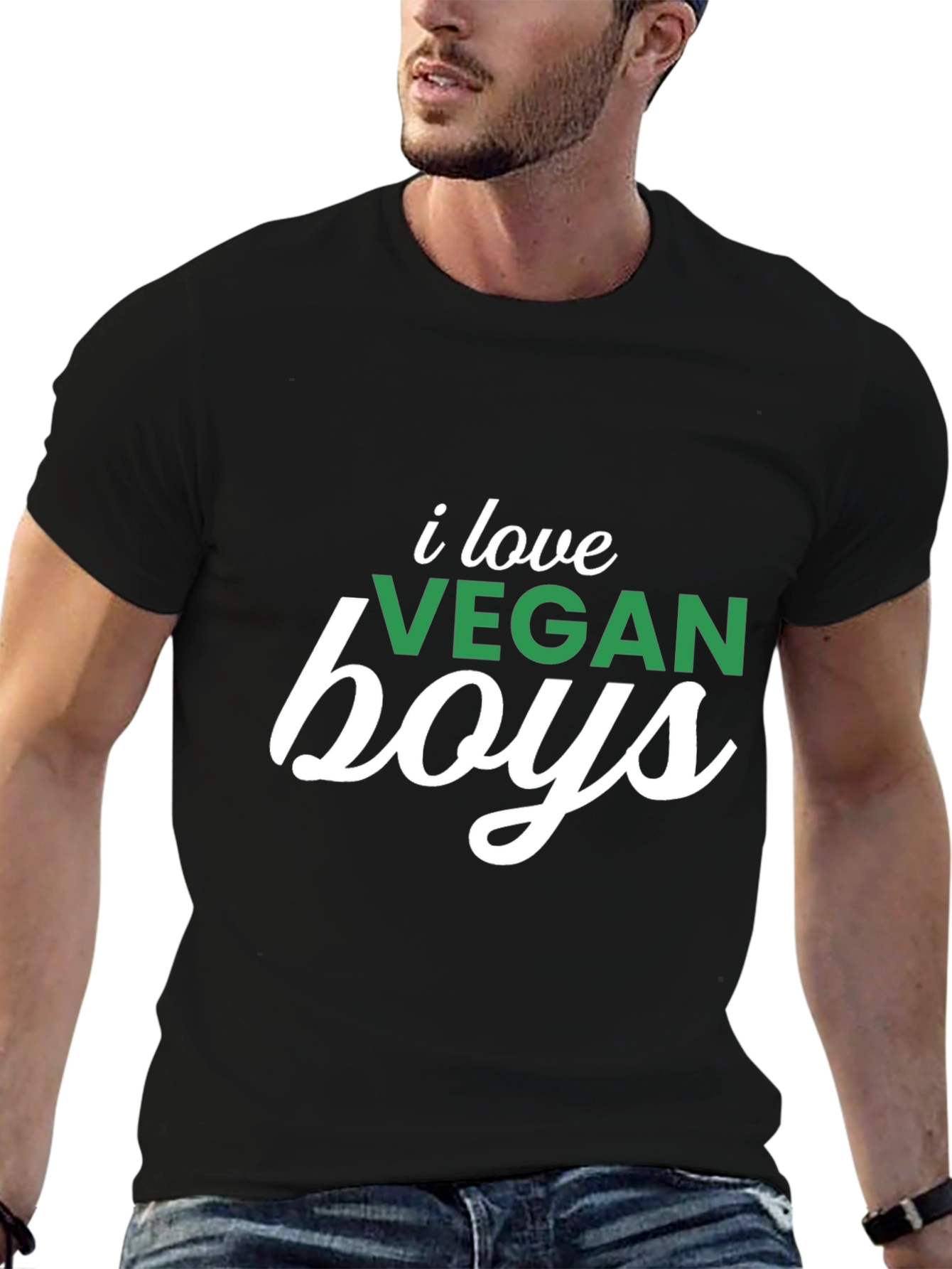 Black I Love Vegan Boys Graphic Tee - Unisex view 6