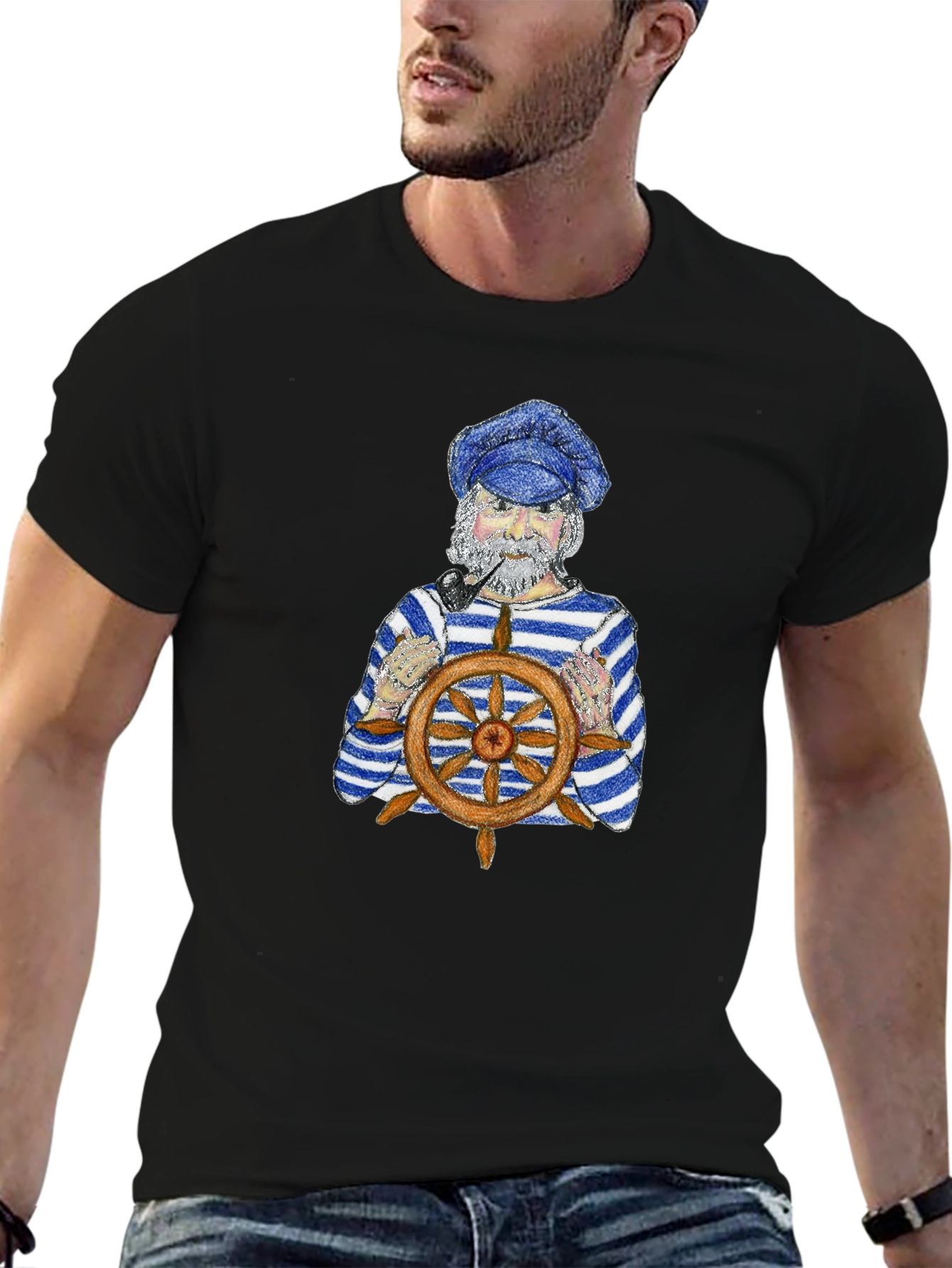 Black Nautical Captain Graphic T-Shirt view 6