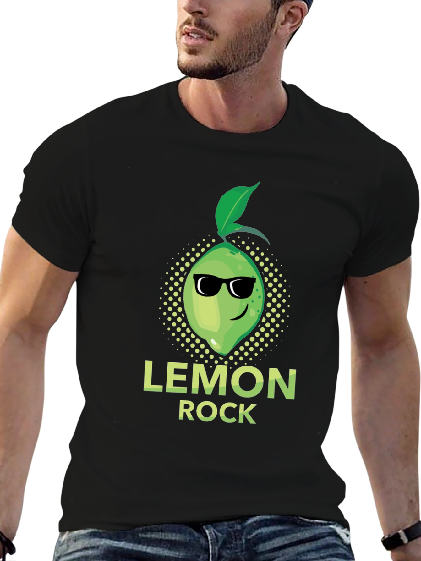 Black Lemon Rock Graphic Tee - Cool Fruit Design T-Shirt view 6