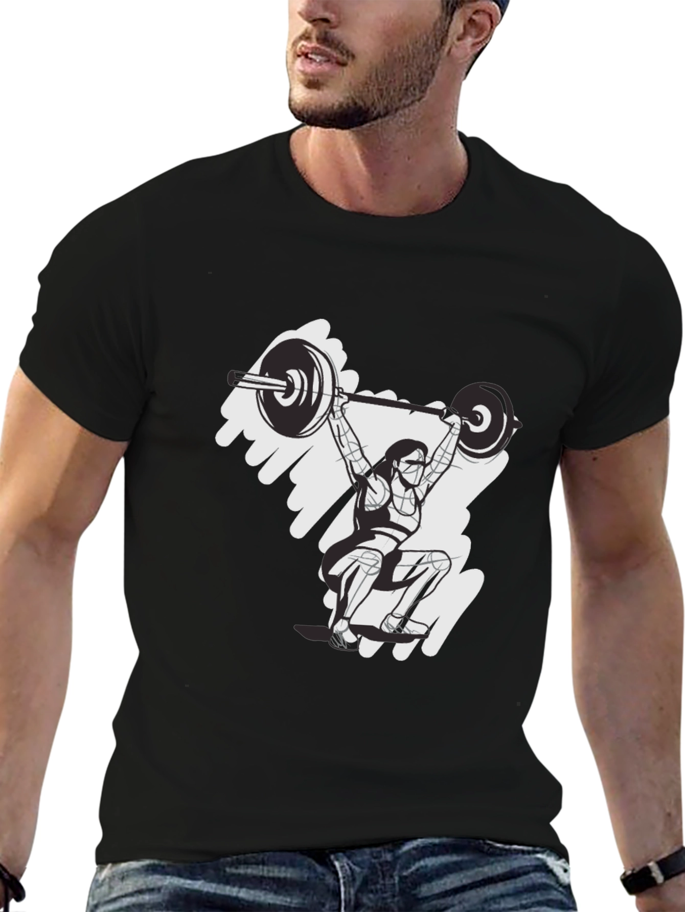Black Weightlifting Woman Graphic T-Shirt - Black view 6