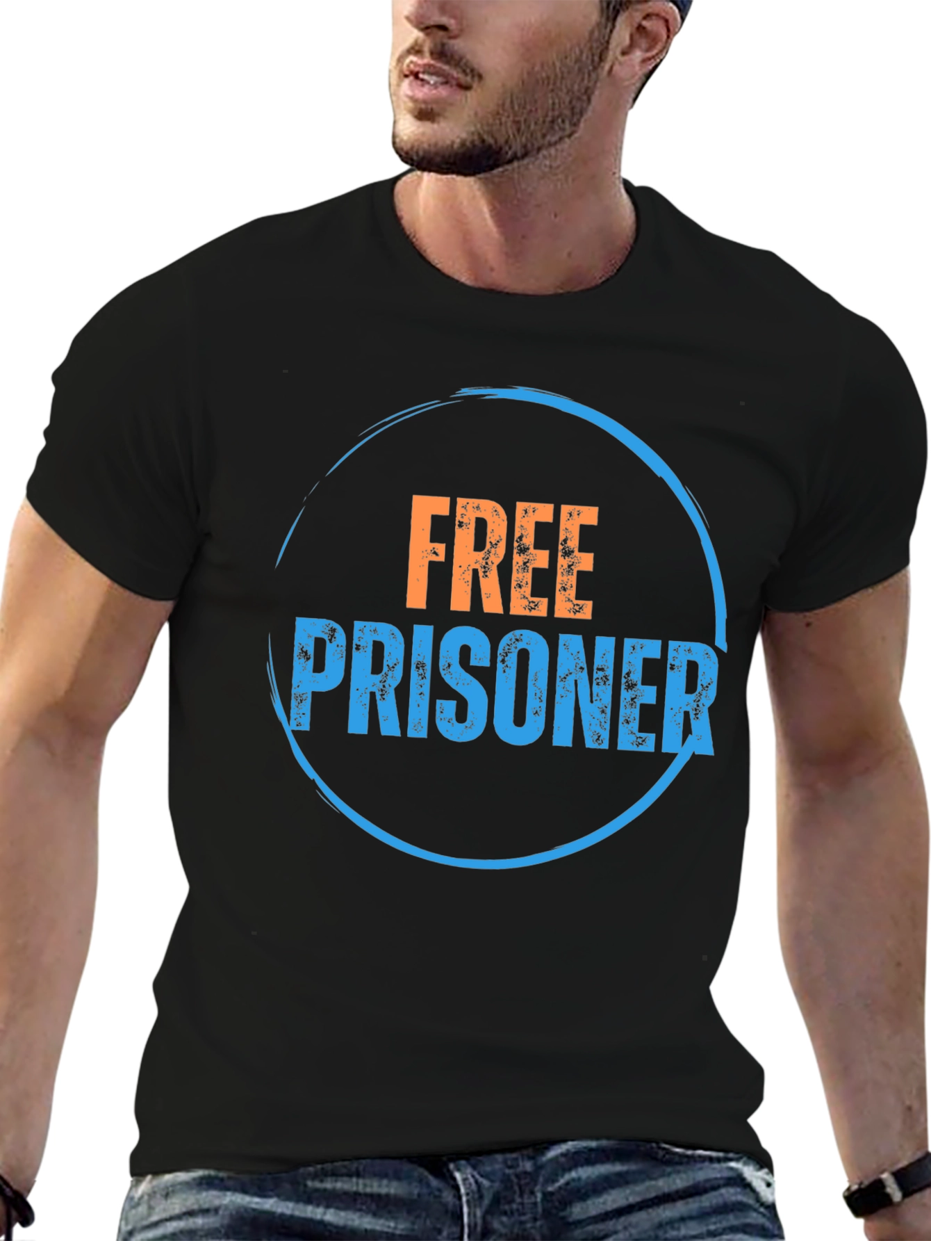Black Free Prisoner Graphic T-Shirt - Black Crew Neck Tee view 6