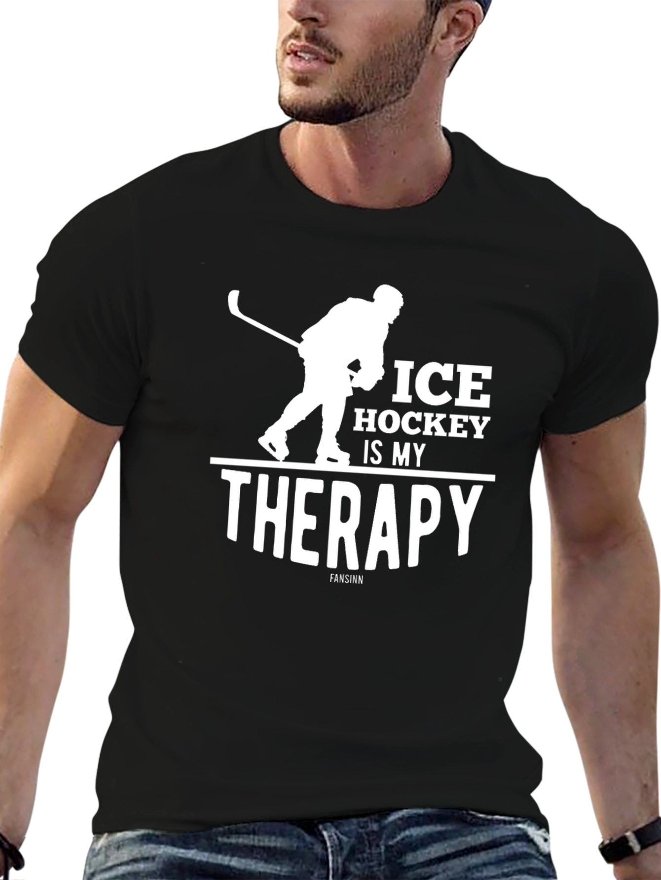 Black Ice Hockey Is My Therapy Black T-Shirt view 6