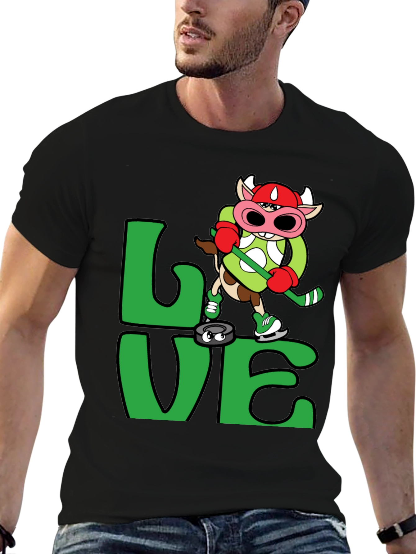 Black Love Hockey Cow T-Shirt Black view 6