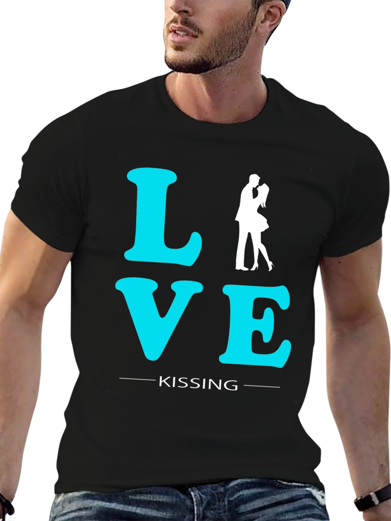 Black Love Kissing Graphic Tee - Black Cotton T-Shirt view 6
