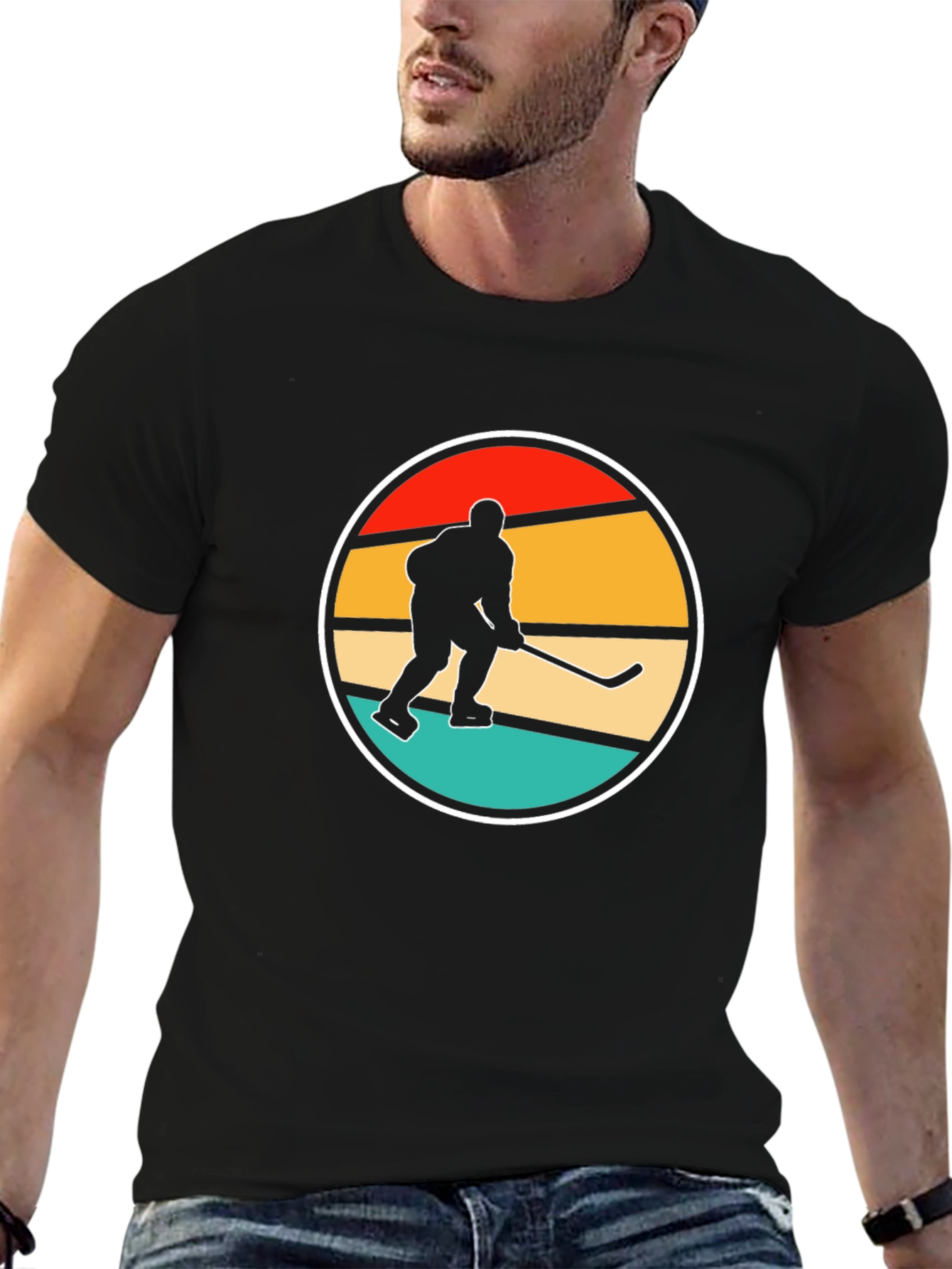 Black Retro Hockey Player Graphic Tee view 6