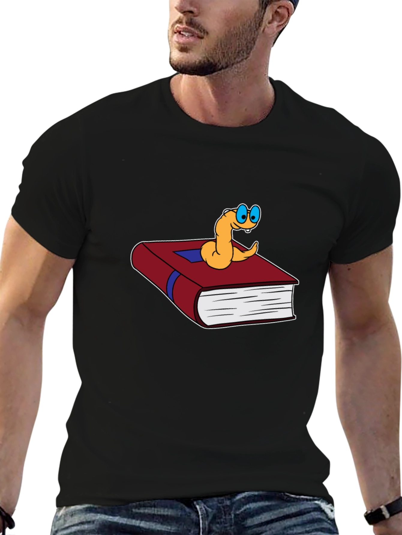 Black Bookworm Cartoon Graphic Tee - Black Cotton view 6