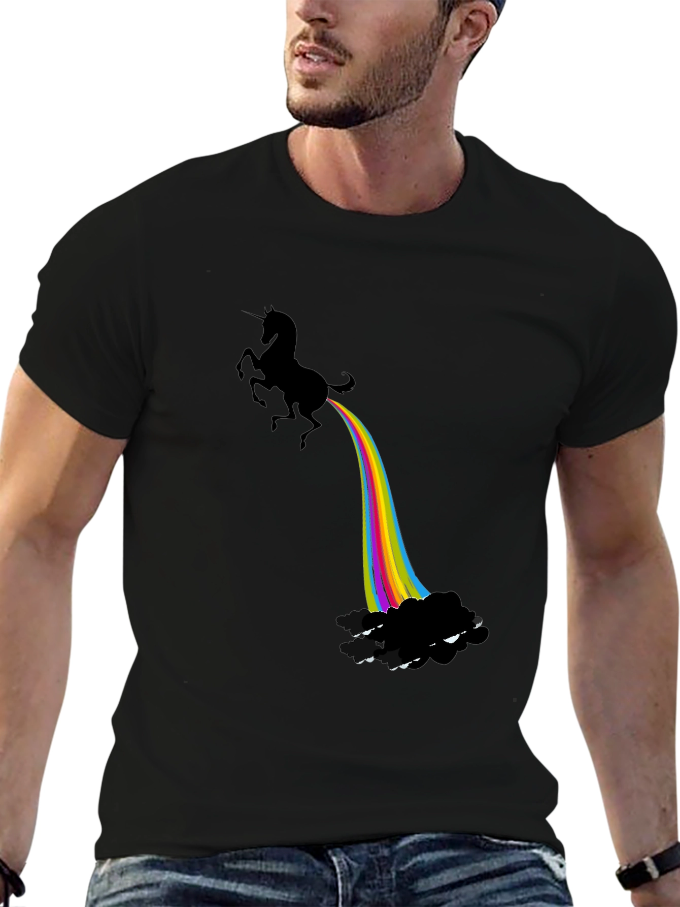 Black Unicorn Rainbow Funny Graphic T-Shirt view 6