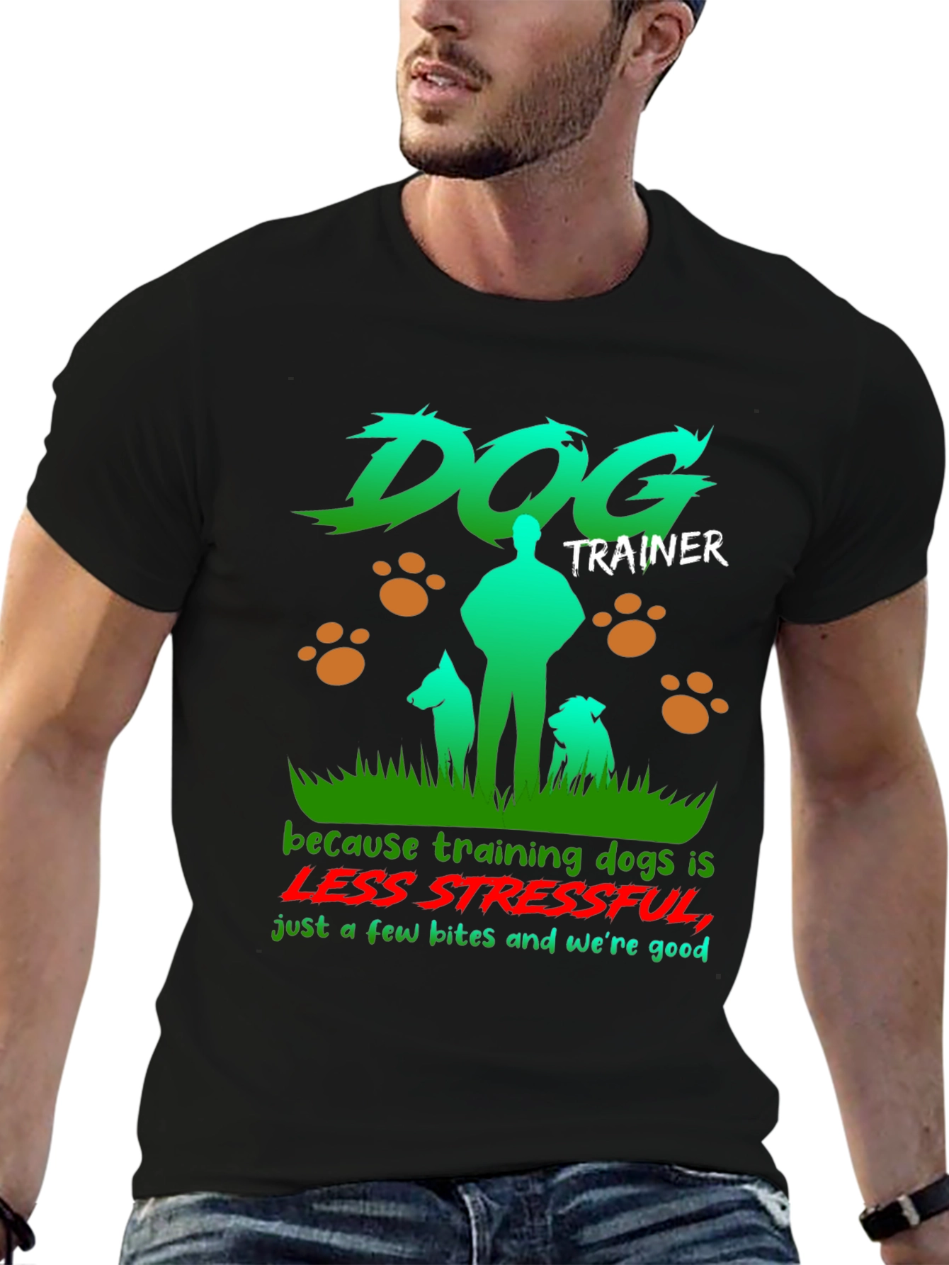 Black Dog Trainer T-Shirt - Less Stressful Funny Graphic Tee view 6