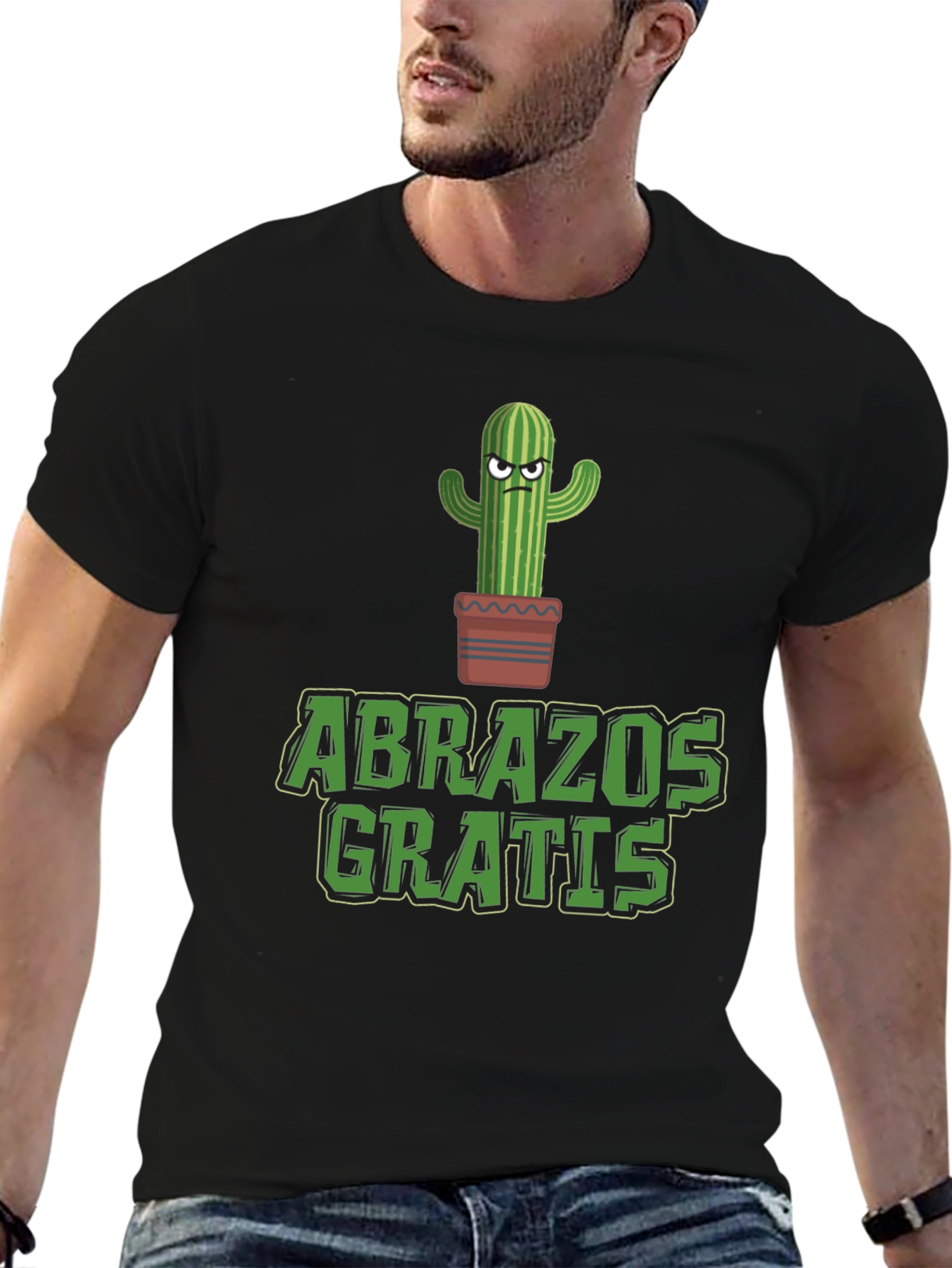 Black Funny Cactus 'Abrazos Gratis' Graphic T-Shirt view 6
