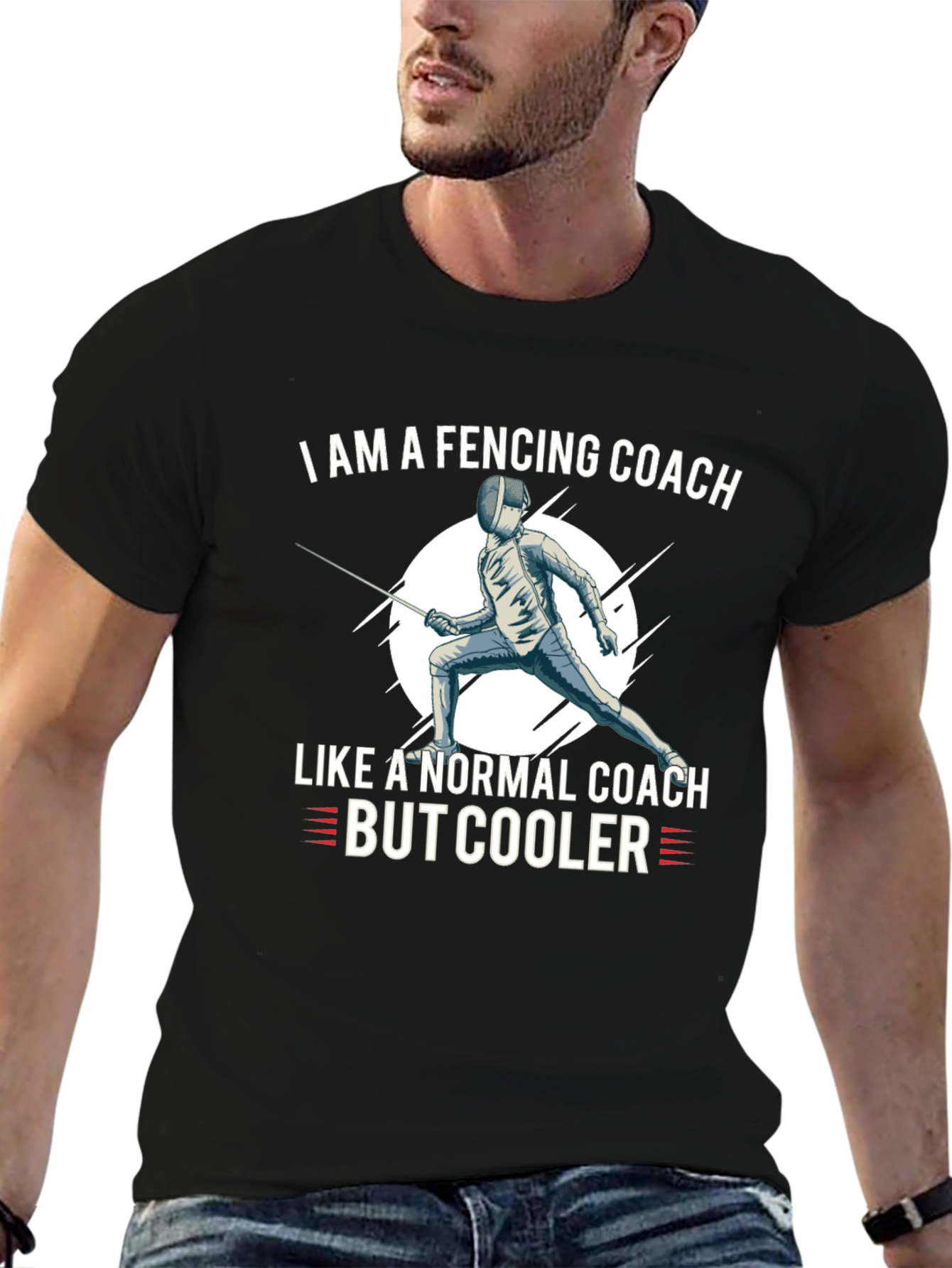 Black Fencing Coach T-Shirt - Like a Normal Coach, But Cooler view 6