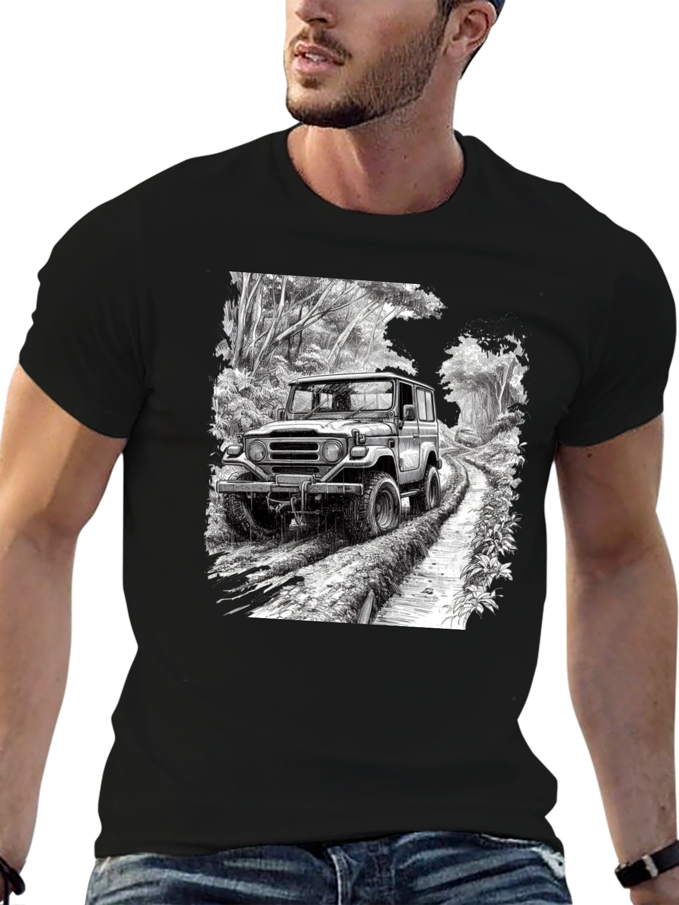Black Off-Road Vehicle Graphic Tee - Black Cotton Blend view 6