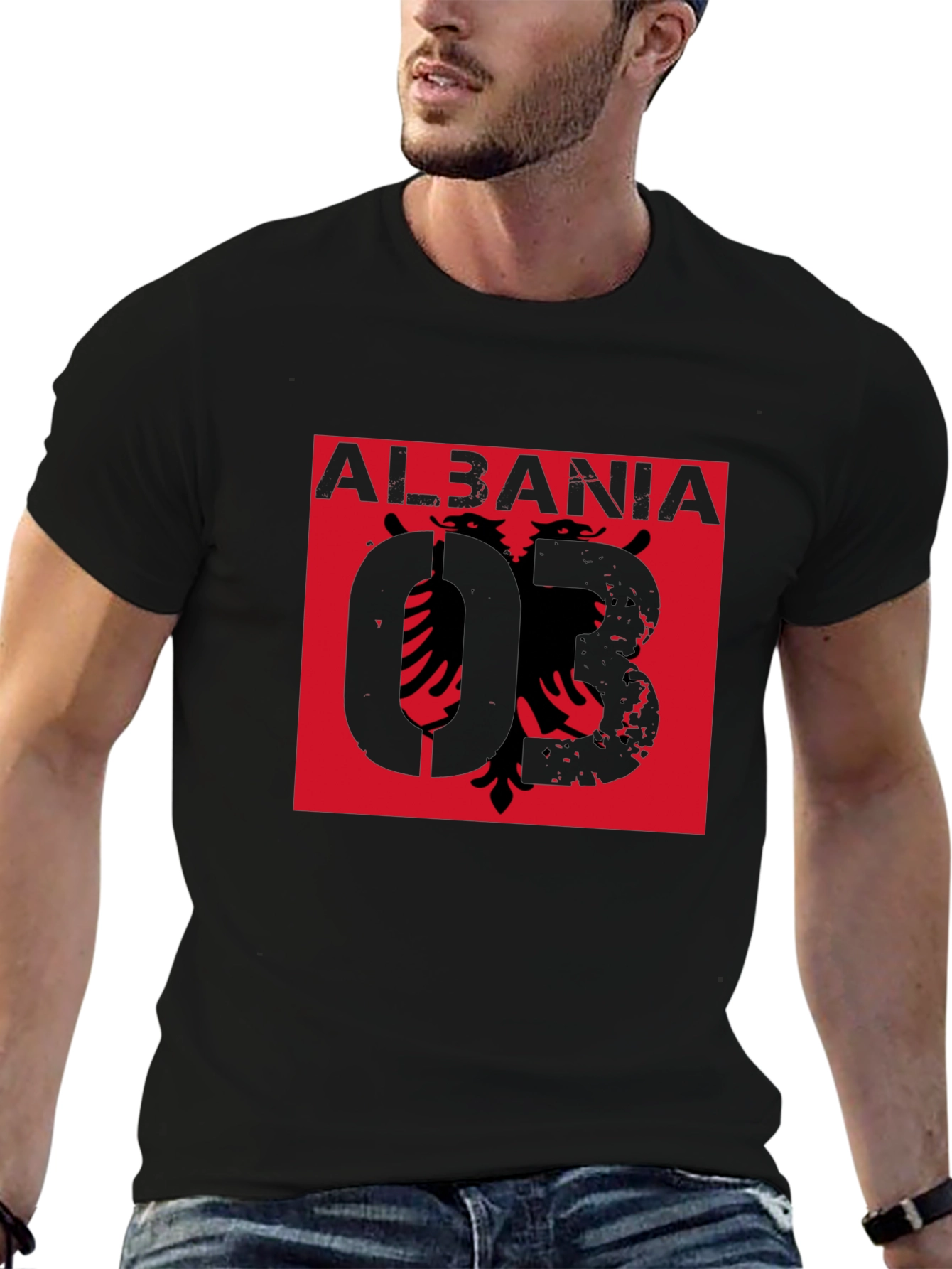 Black Albania Eagle Graphic T-Shirt - Black Short Sleeve Tee view 6