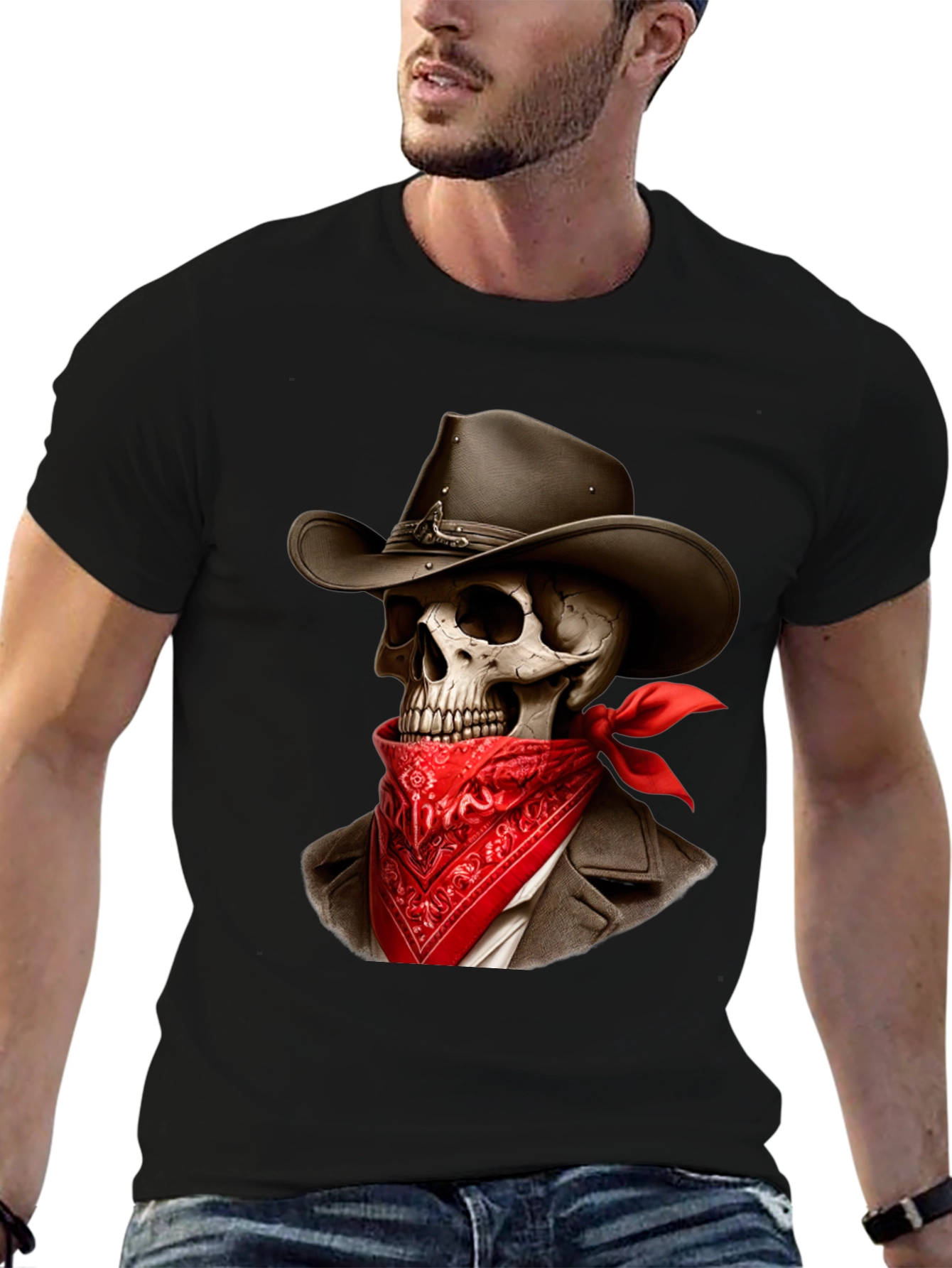 Black Cowboy Skeleton Graphic Tee - Western Style Shirt view 6