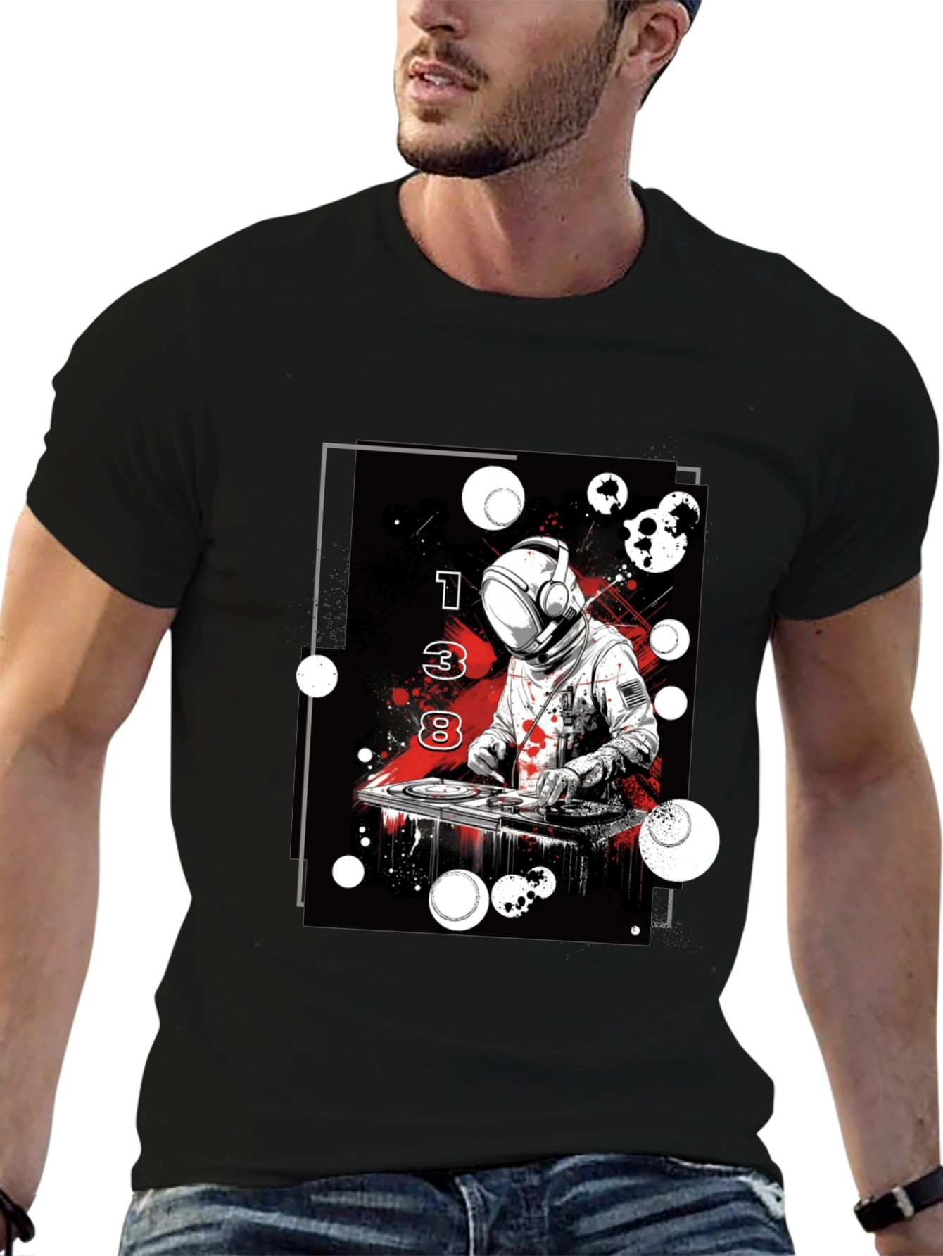 Black Astronaut DJ Graphic Tee - Black Cotton Blend view 6