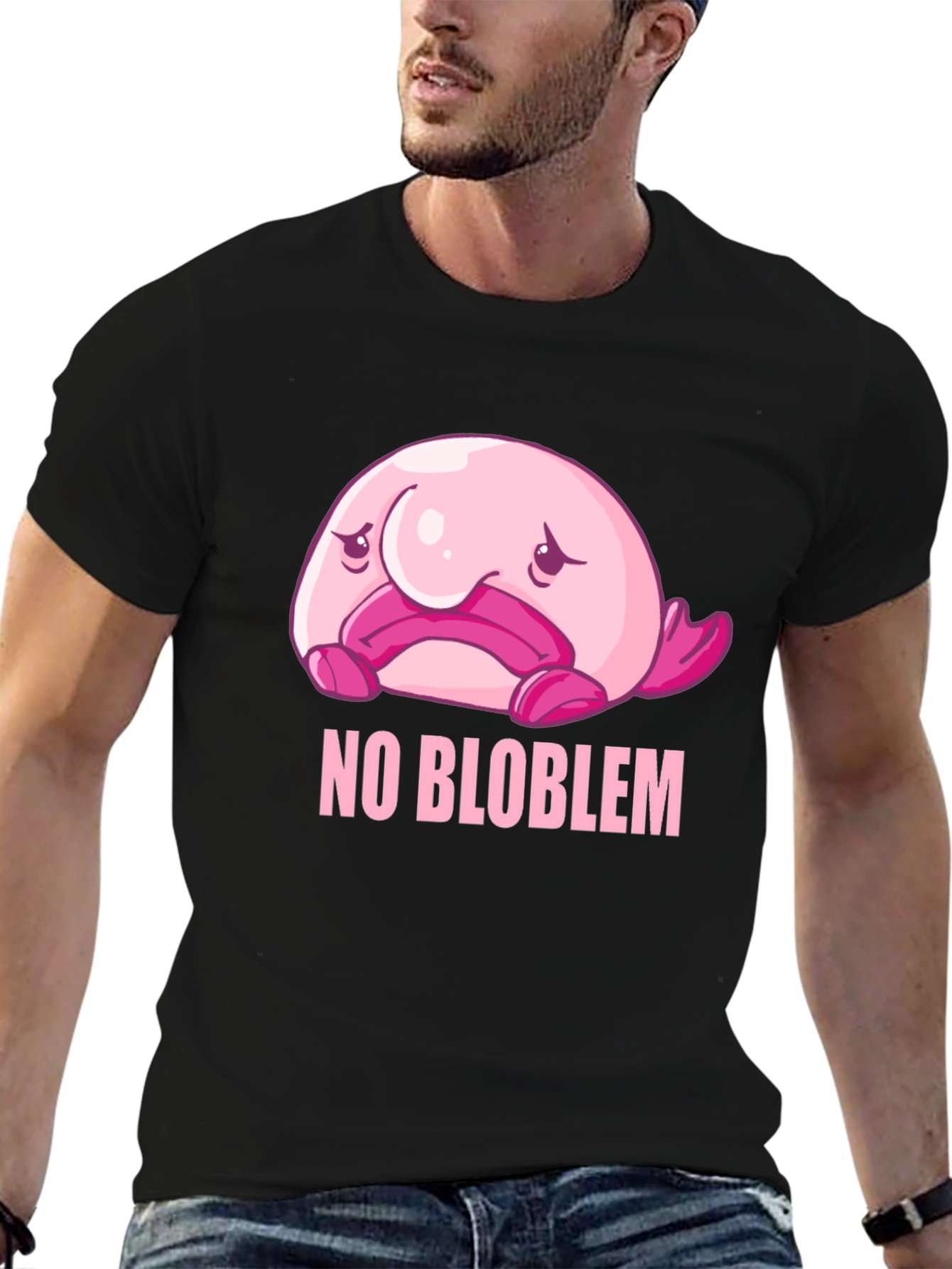 Black No Blob-lem T-Shirt - Funny Blobfish Graphic Tee view 6