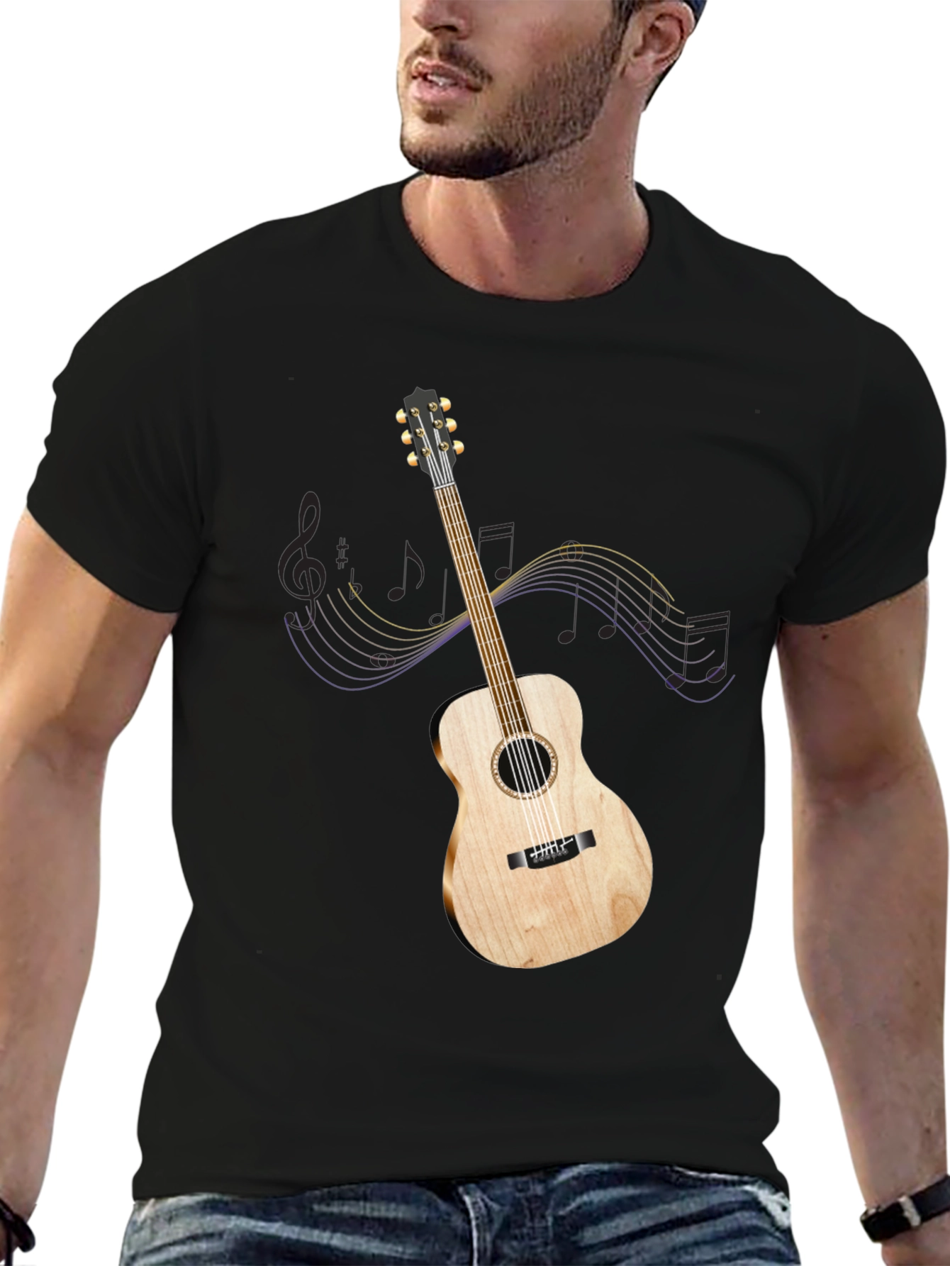 Black Acoustic Guitar Graphic Tee - Music Lover Shirt view 6
