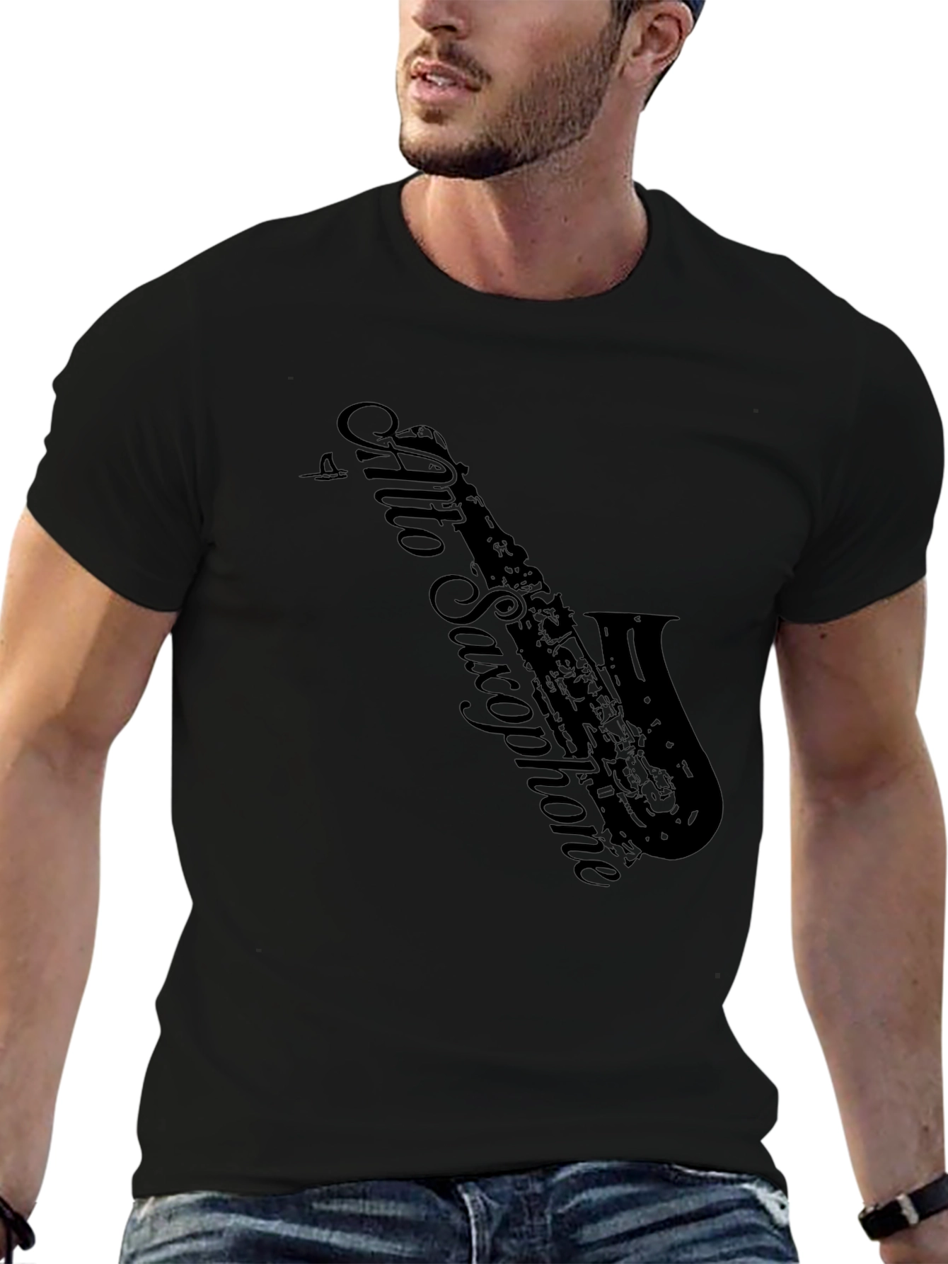 Black Alto Saxophone Graphic T-Shirt - Musician Tee view 6