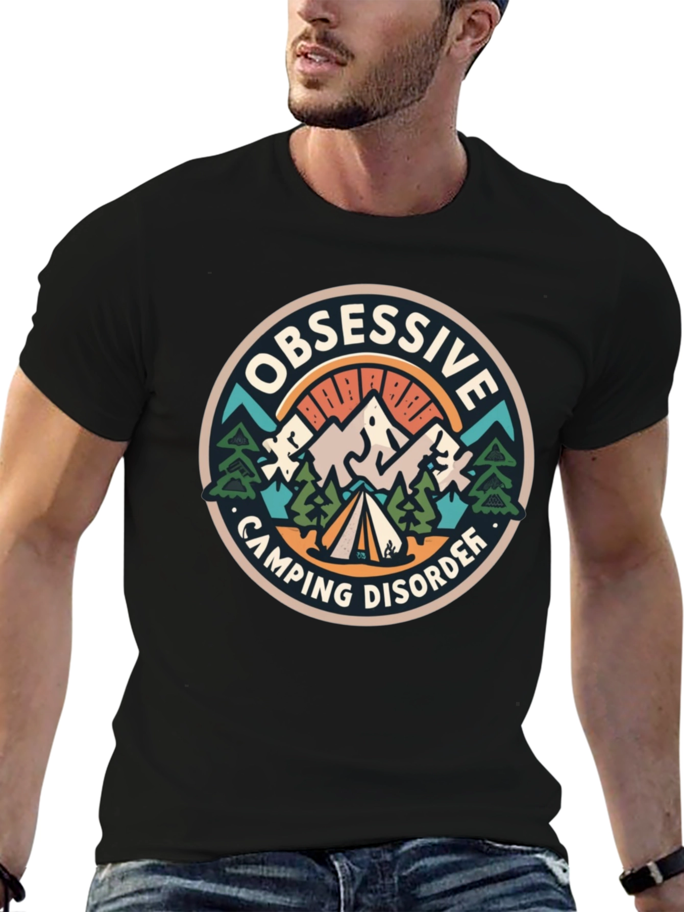 Black Obsessive Camping Disorder Black T-Shirt view 6