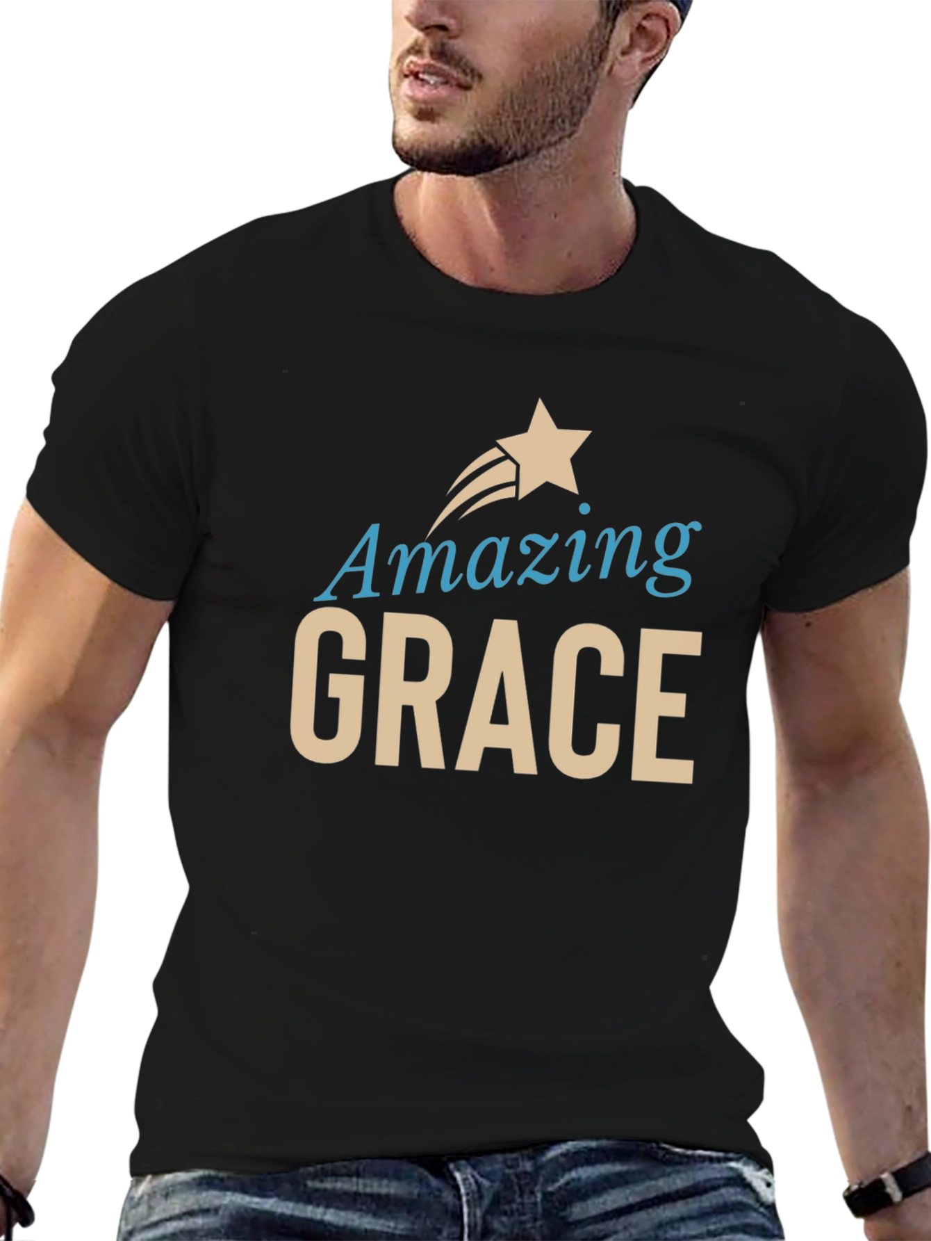 Black Amazing Grace Christian T-Shirt view 6