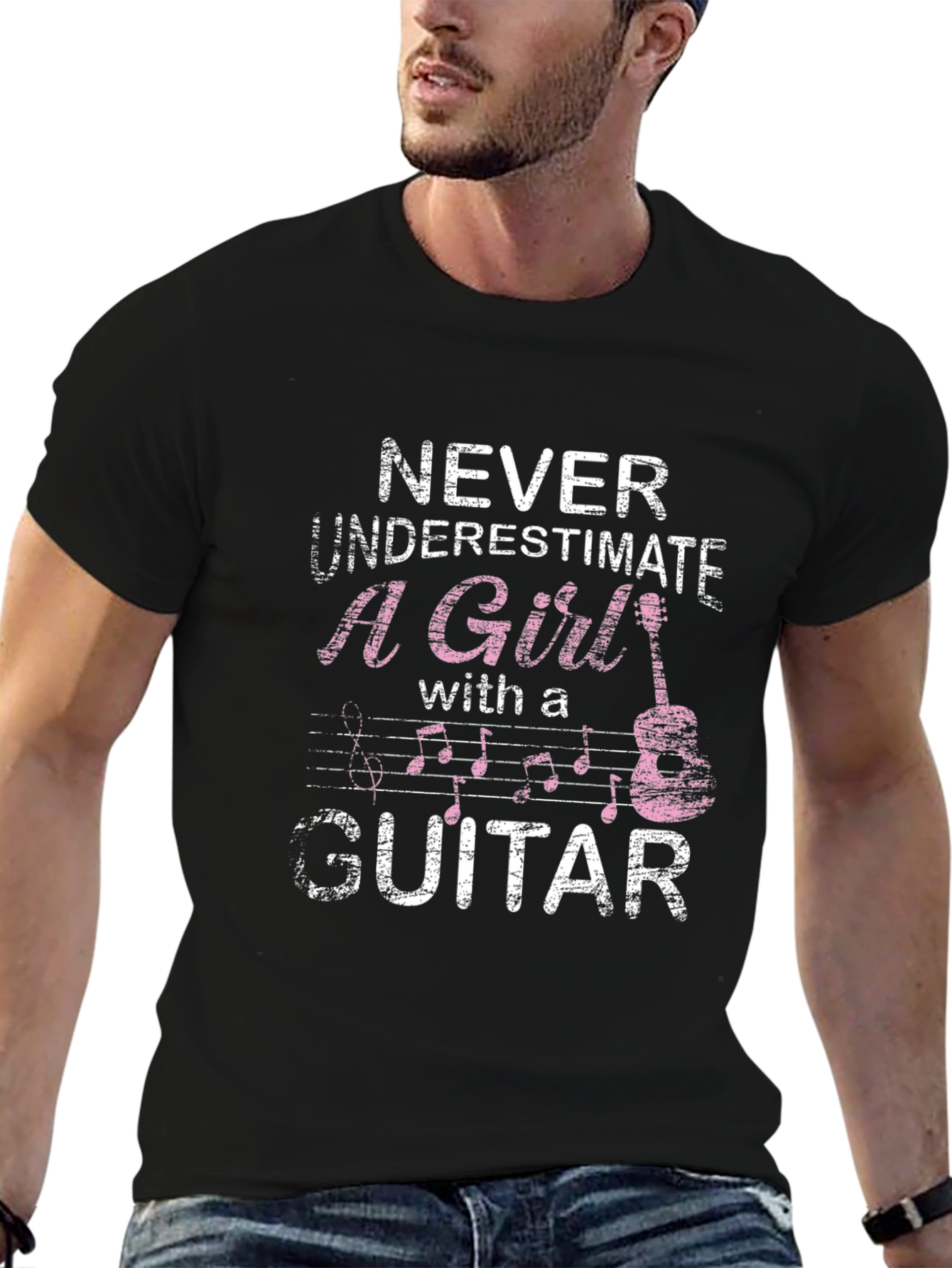 Black Never Underestimate a Girl with a Guitar T-Shirt view 6