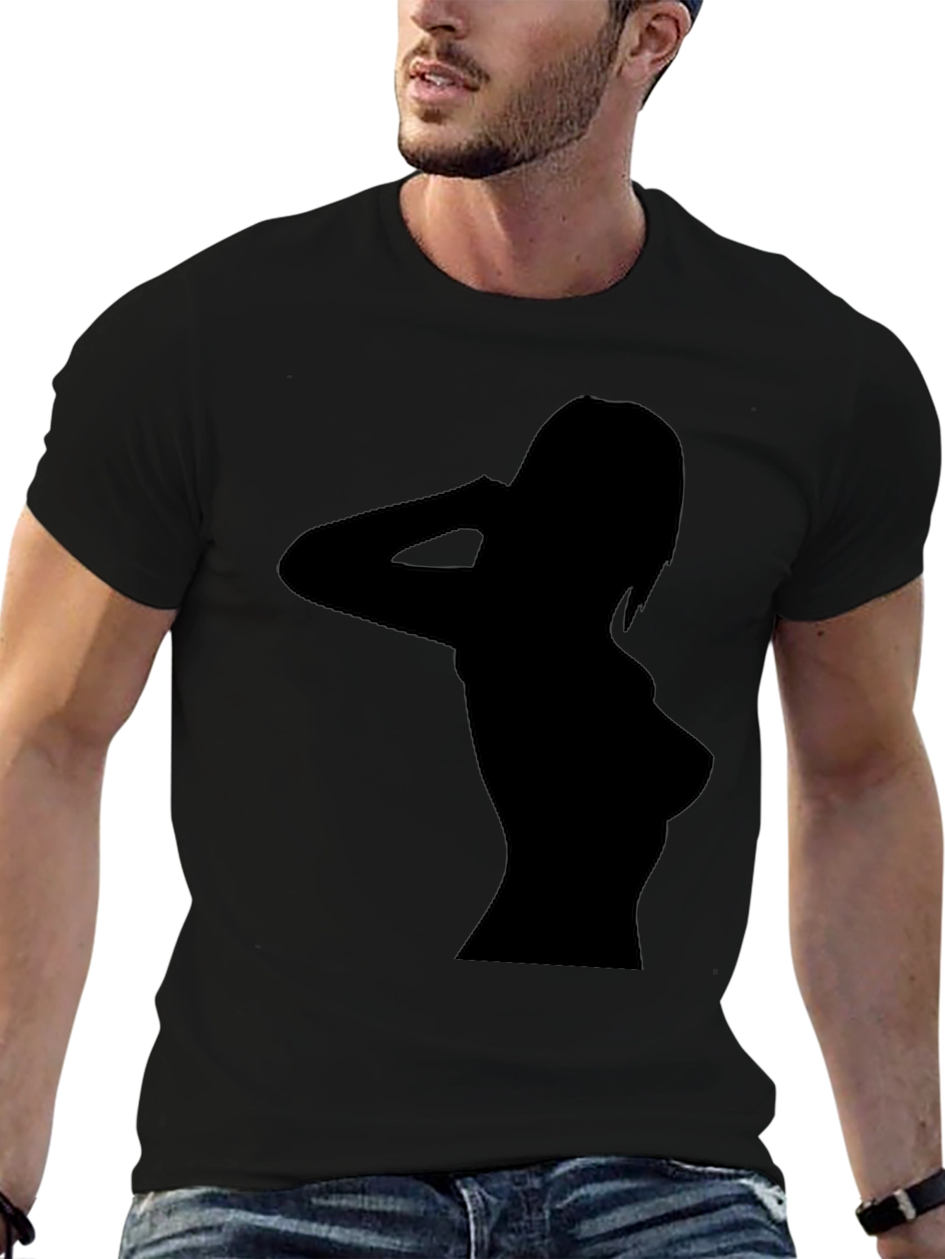 Black Sleek Black T-Shirt with Silhouette Design view 6