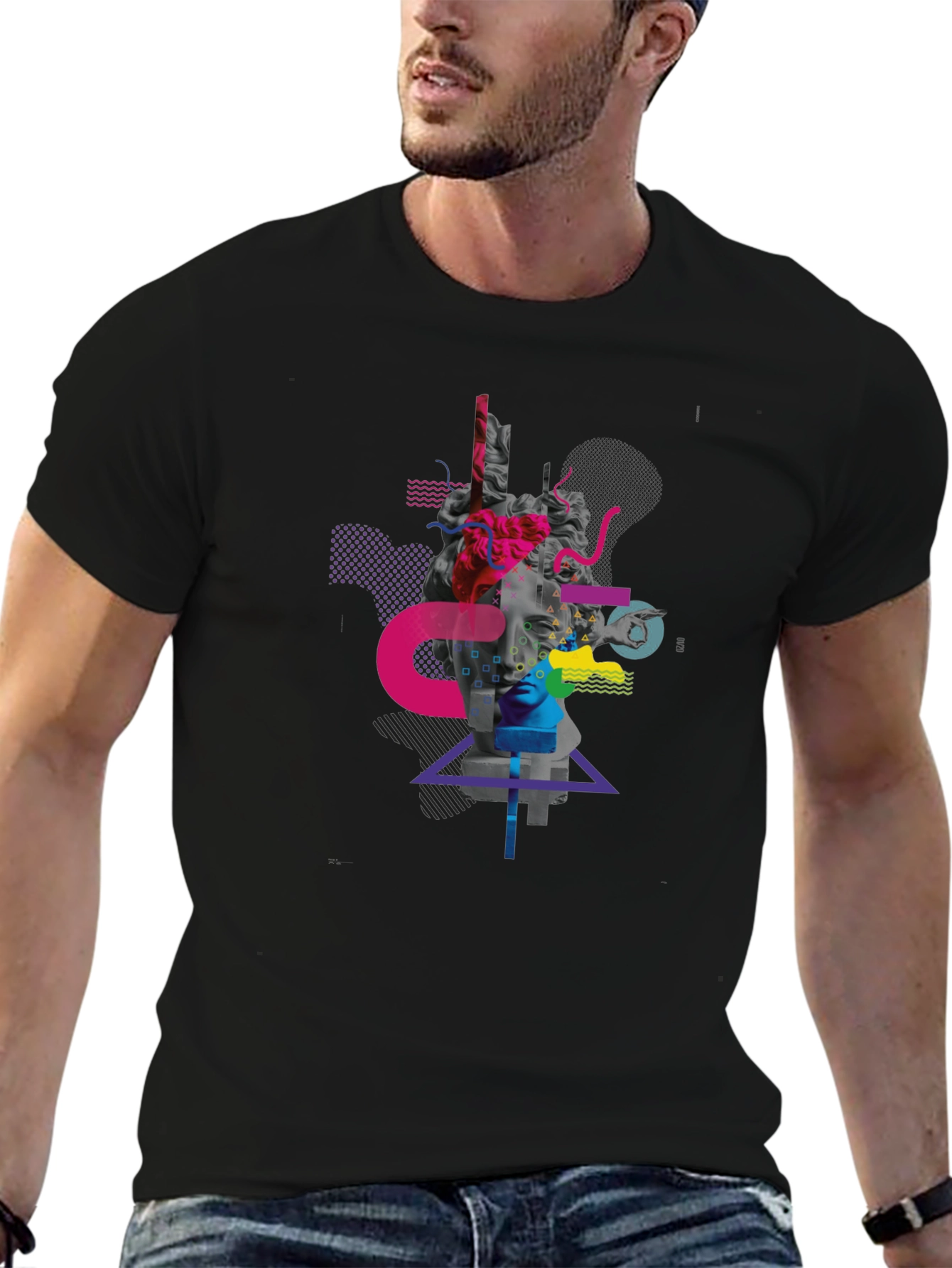 Black Abstract Statue Graphic Tee - Modern Art Shirt view 6