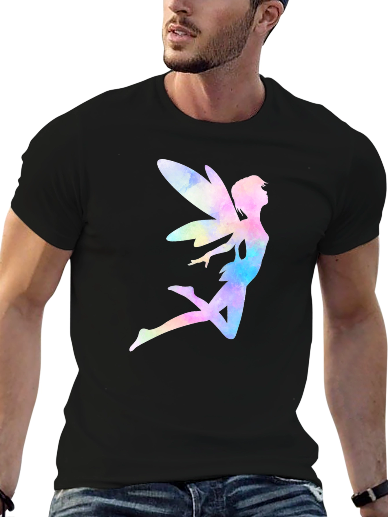 Black Watercolor Fairy Graphic T-Shirt - Black Cotton Blend view 6